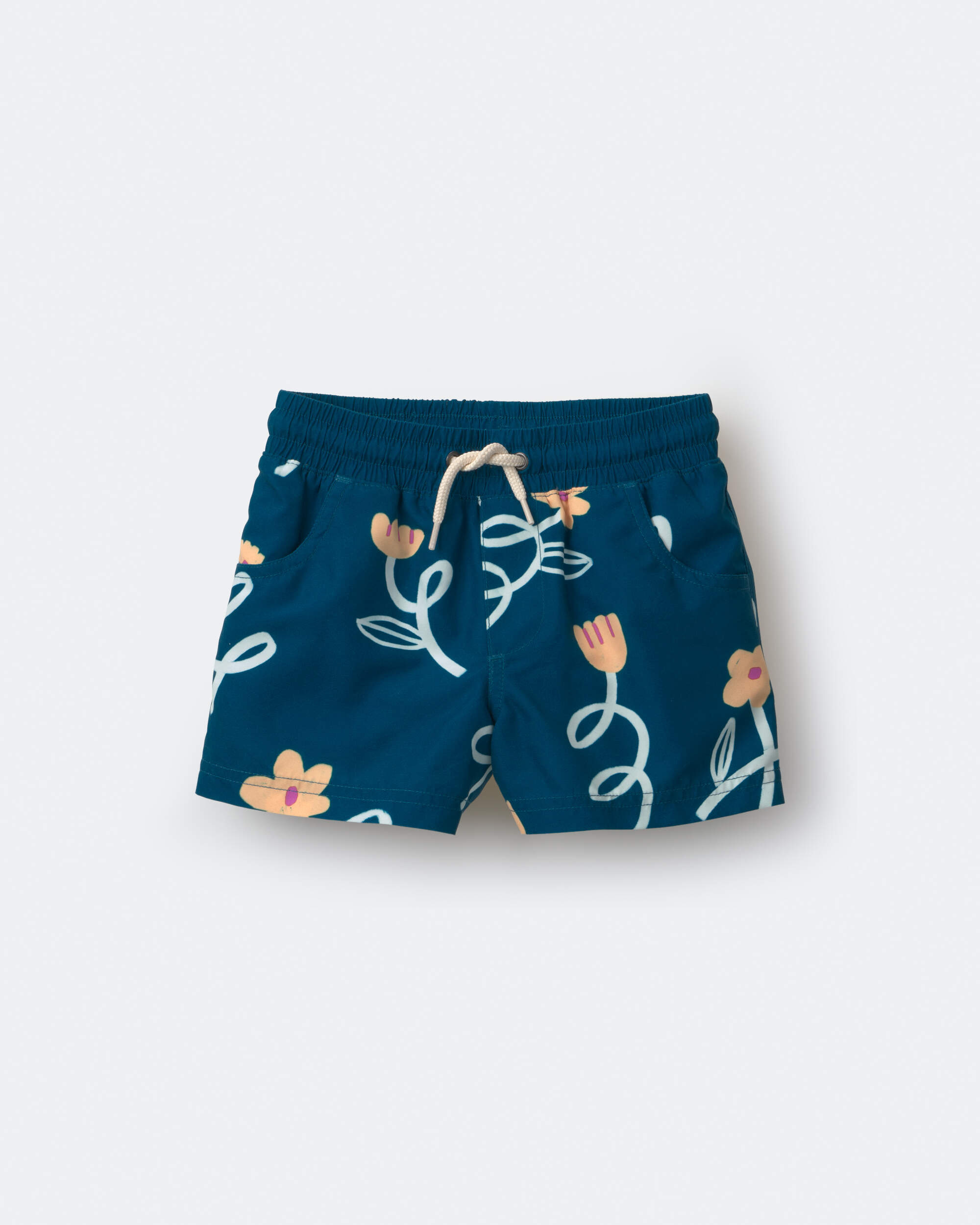 Toddler Boy Swim Trunk Floral Print - Teal
