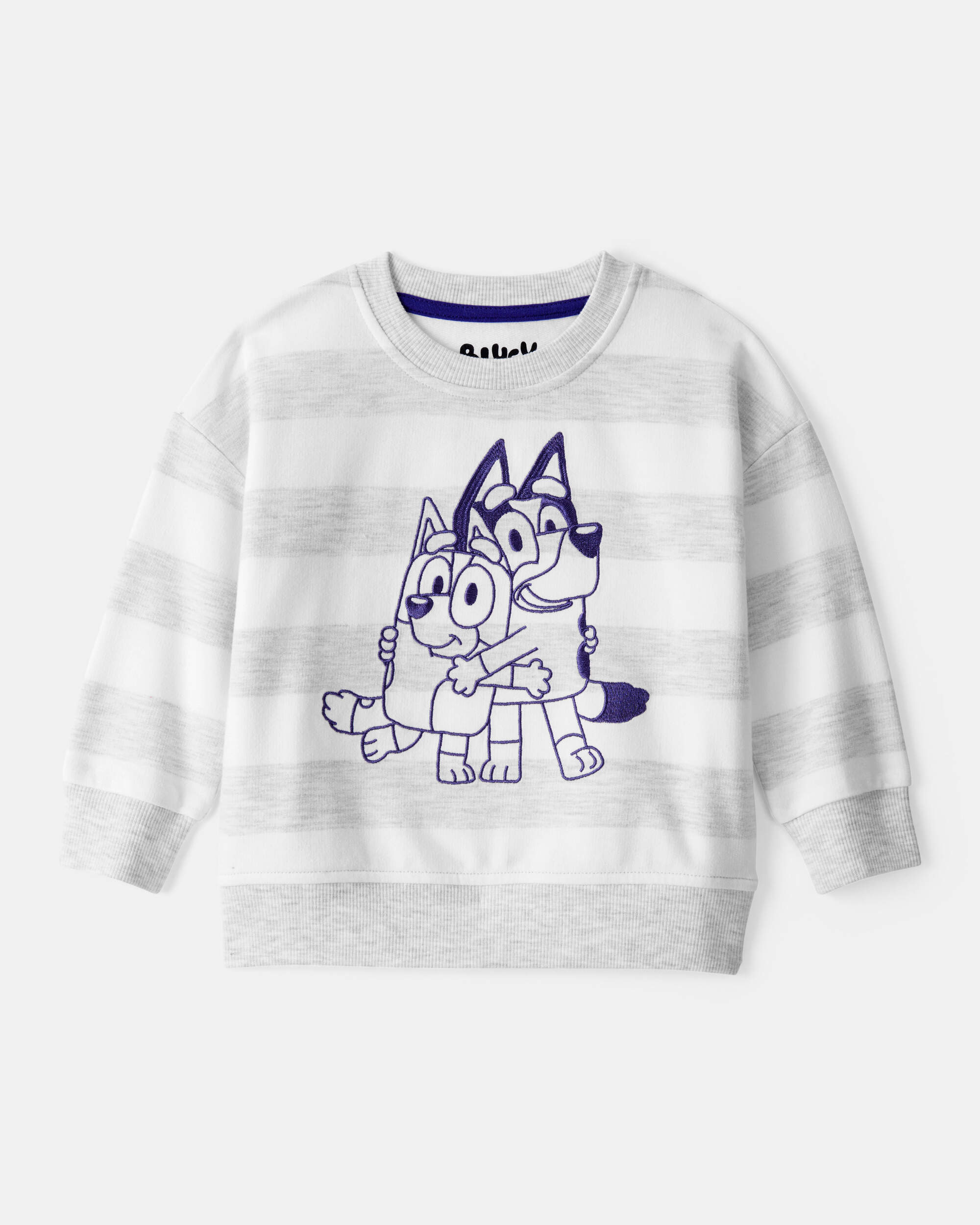 Baby Neutral Bluey Striped French Terry Pullover - Grey