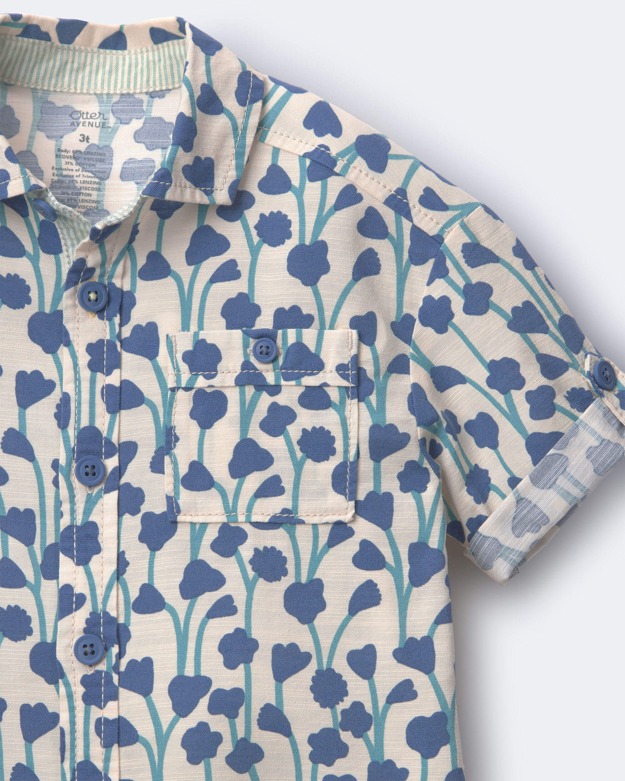 Toddler Boy Button-Down Short-Sleeve Shirt Wildflower Print - Cream