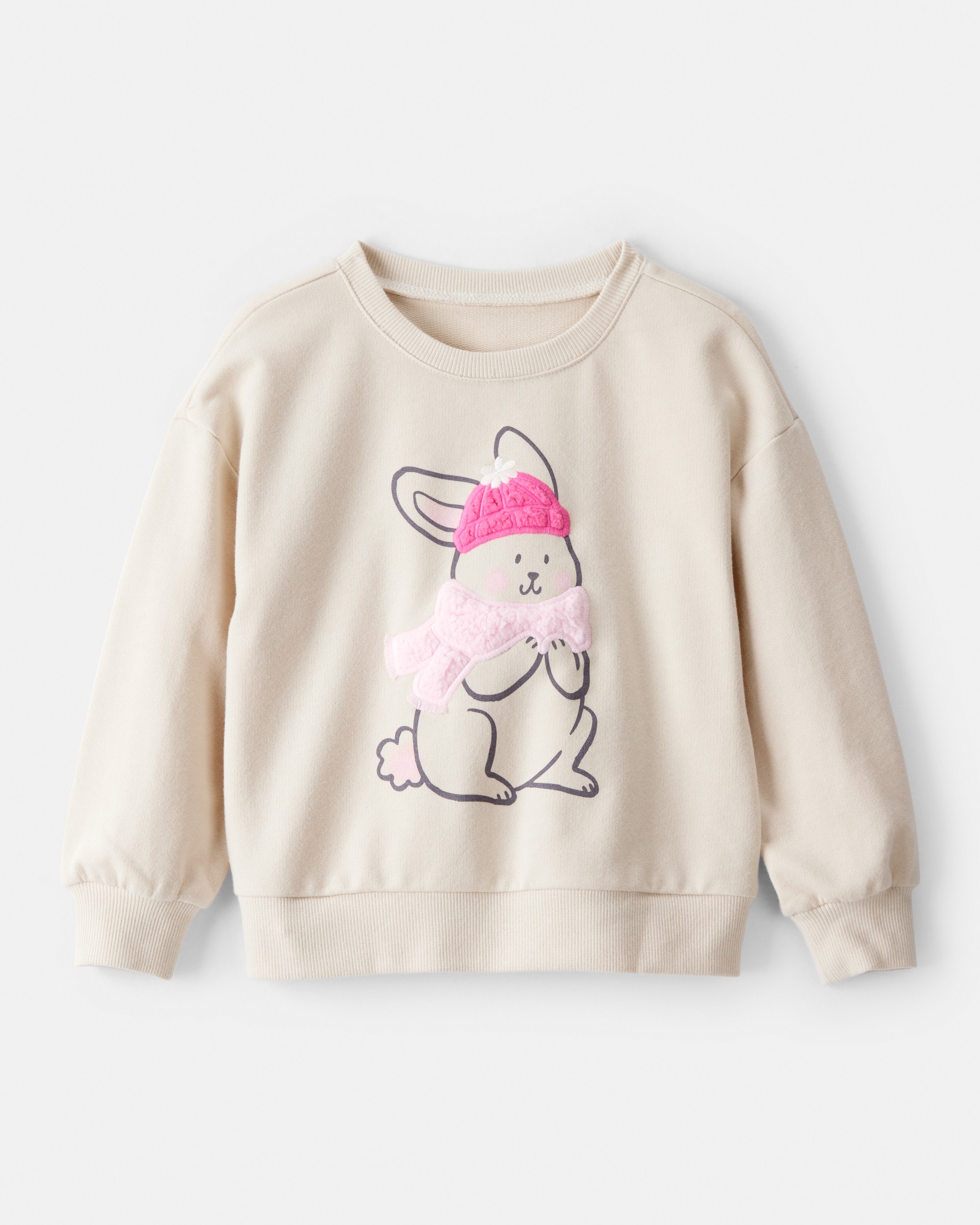Toddler Girl Bunny French Terry Long-Sleeve Pullover Sweatshirt - Cream
