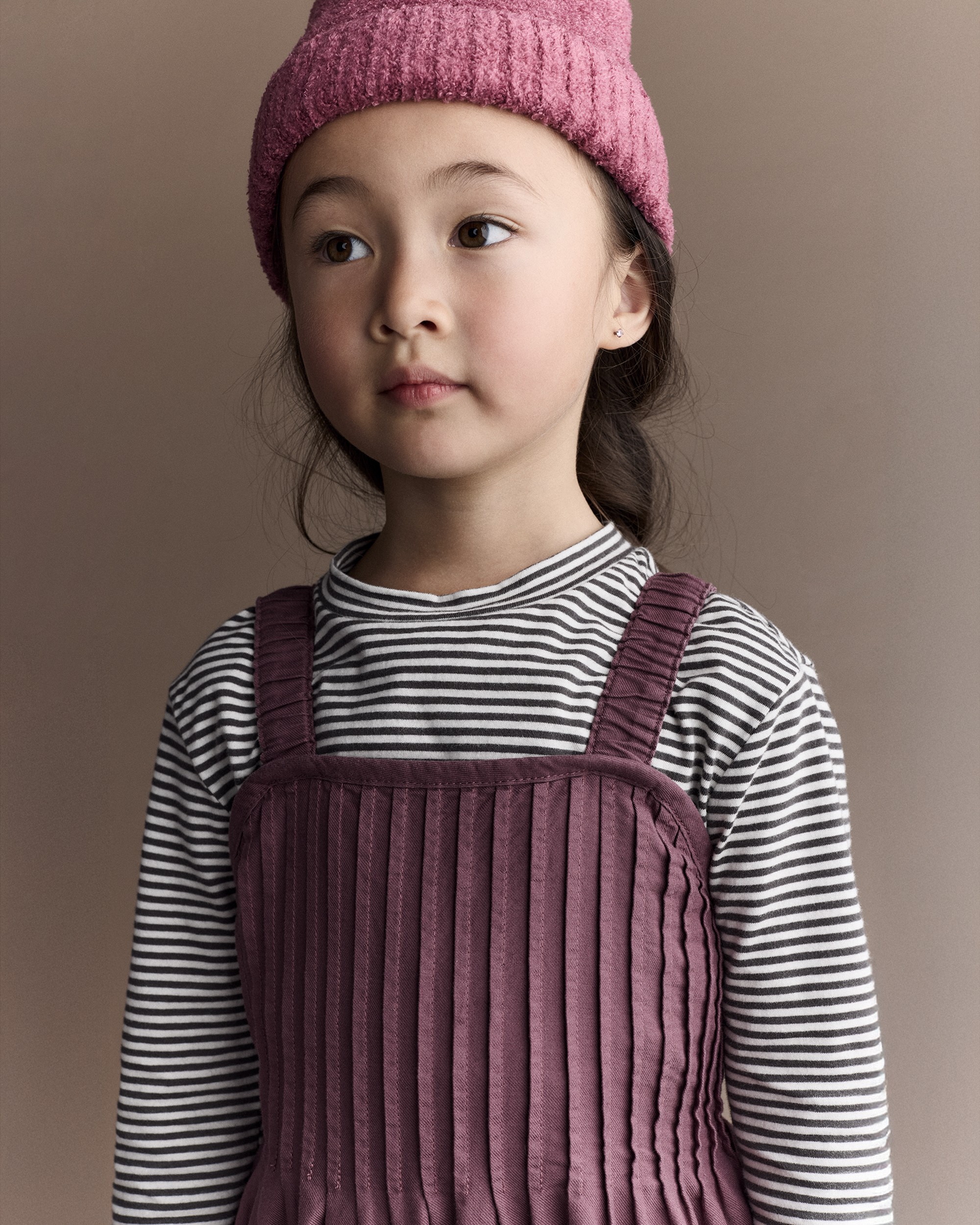 Toddler Girl Pleated Overalls - Mauve