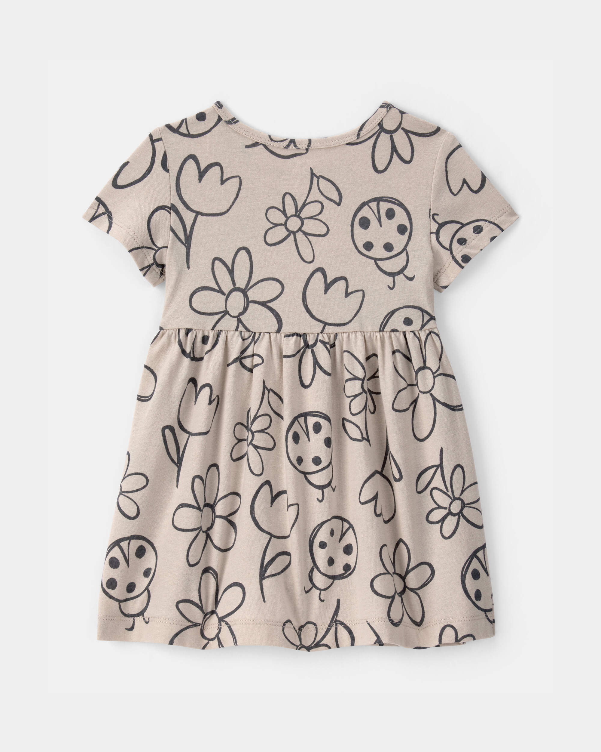 Baby Girl Floral Ladybug Short-Sleeve Dress - Brown