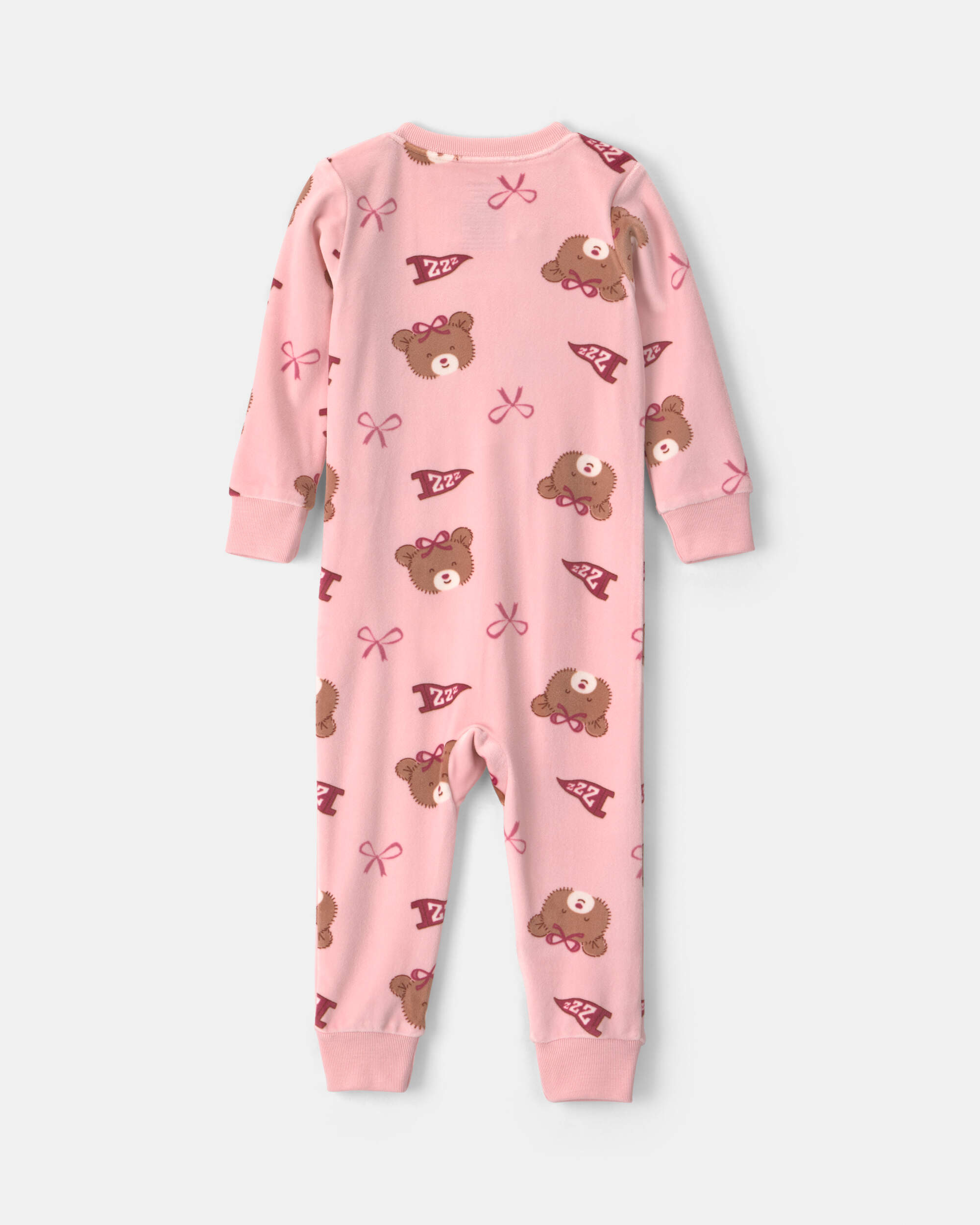 Baby Girl 1-Piece Bears & Bows 2-Way Zip DreamPlush Snug Fit Pyjama - Pink