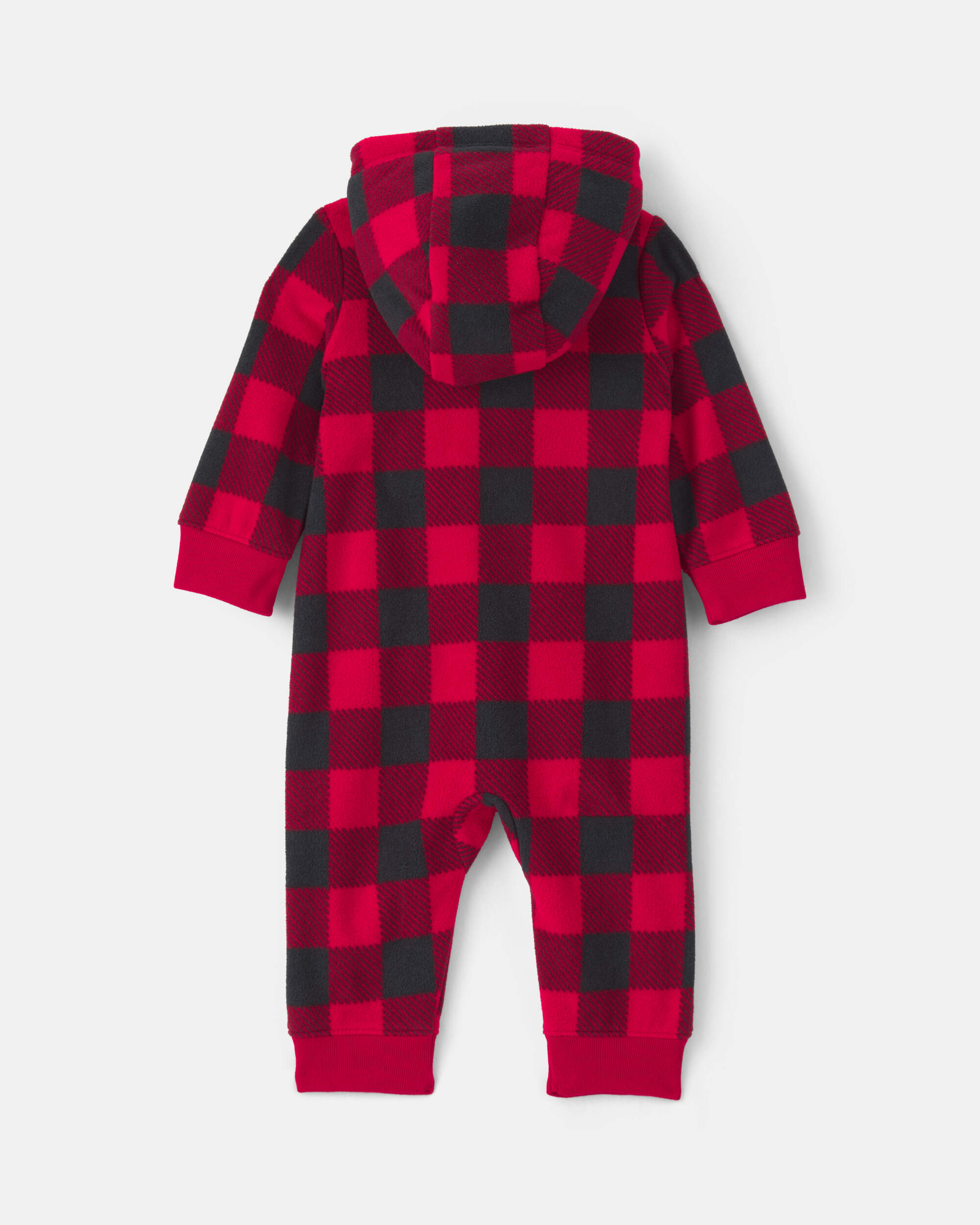 Baby Boy Buffalo Check Fleece Long-Sleeve Jumpsuit - Red/Black