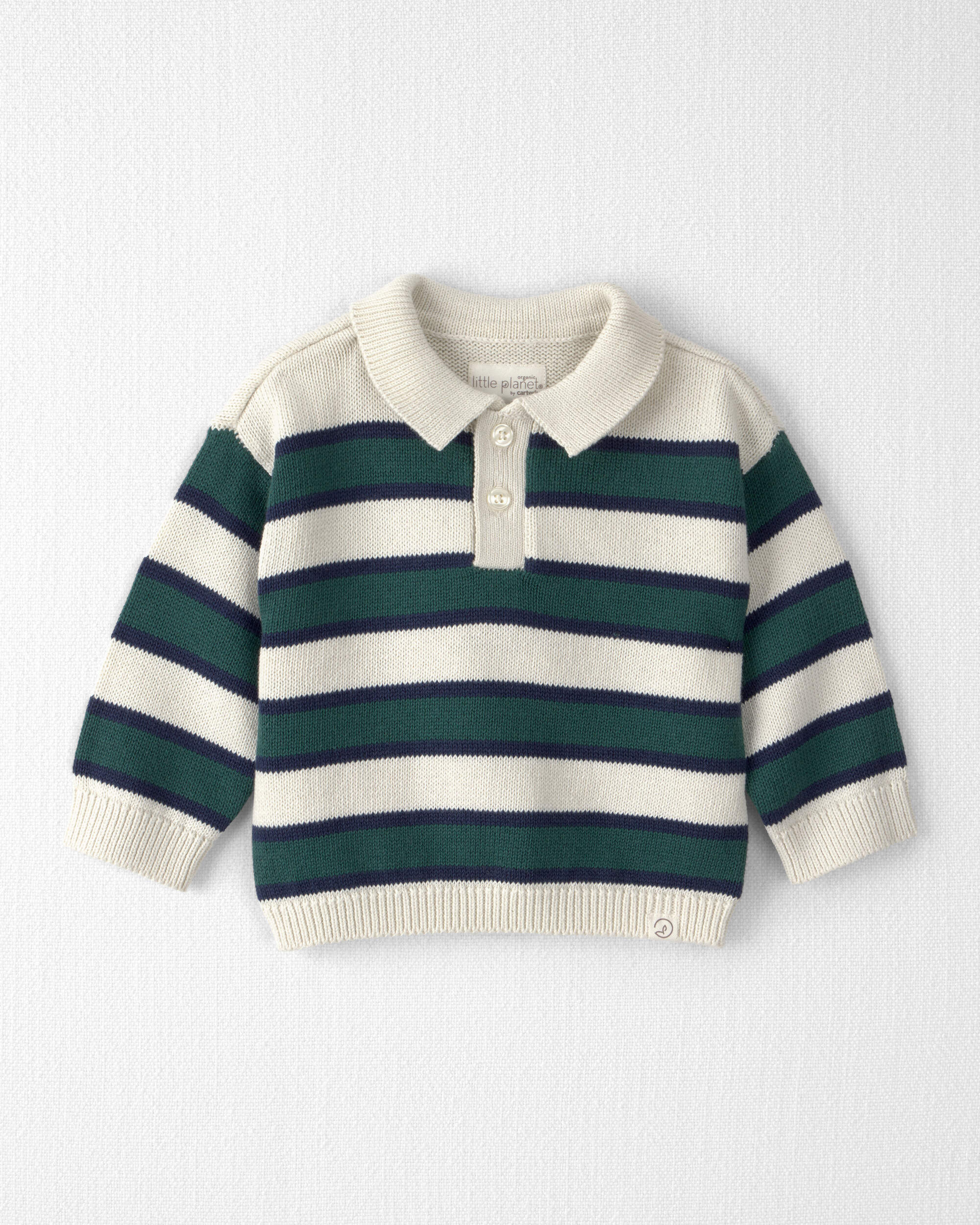 Baby Boy Organic Cotton Sweater Knit Polo Stripes