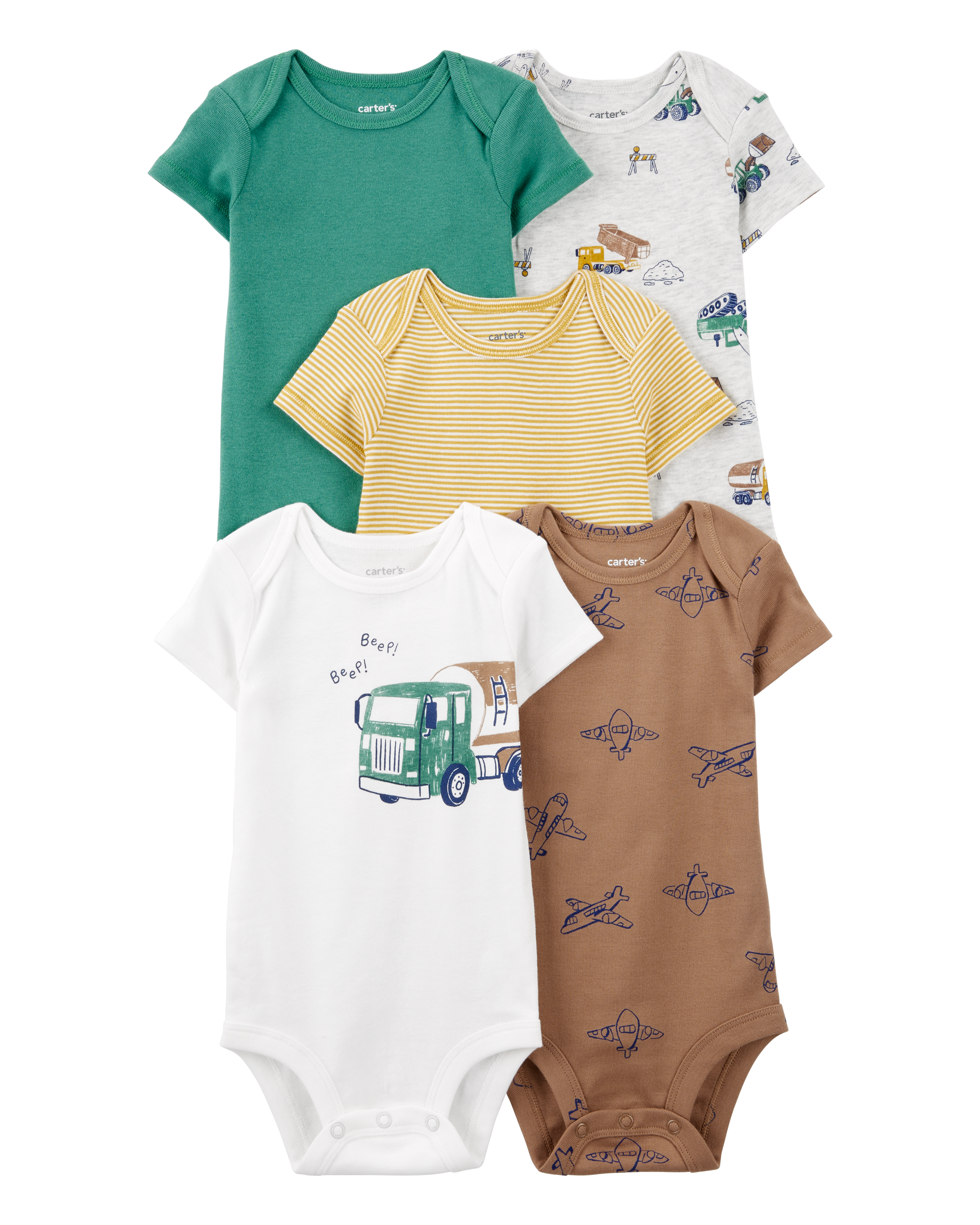 Baby 5-Pack Construction Short-Sleeve Bodysuits