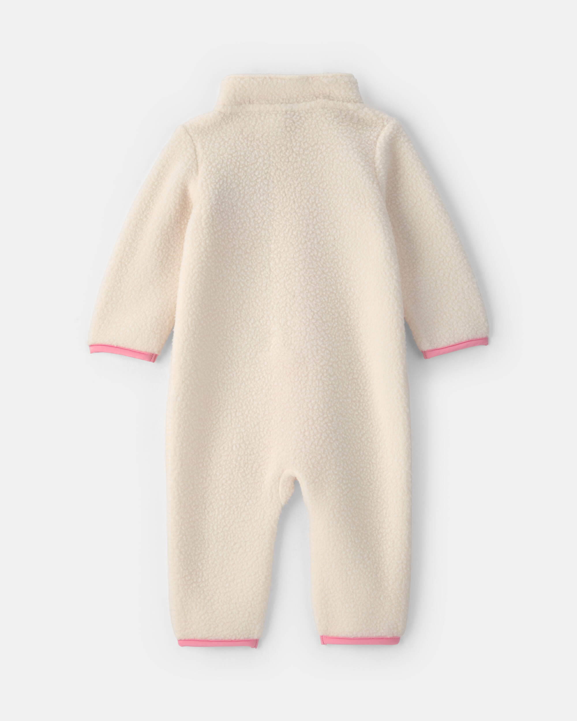 Baby Girl Colour Block Fleece Long-Sleeve Jumpsuit - Cream/Pink