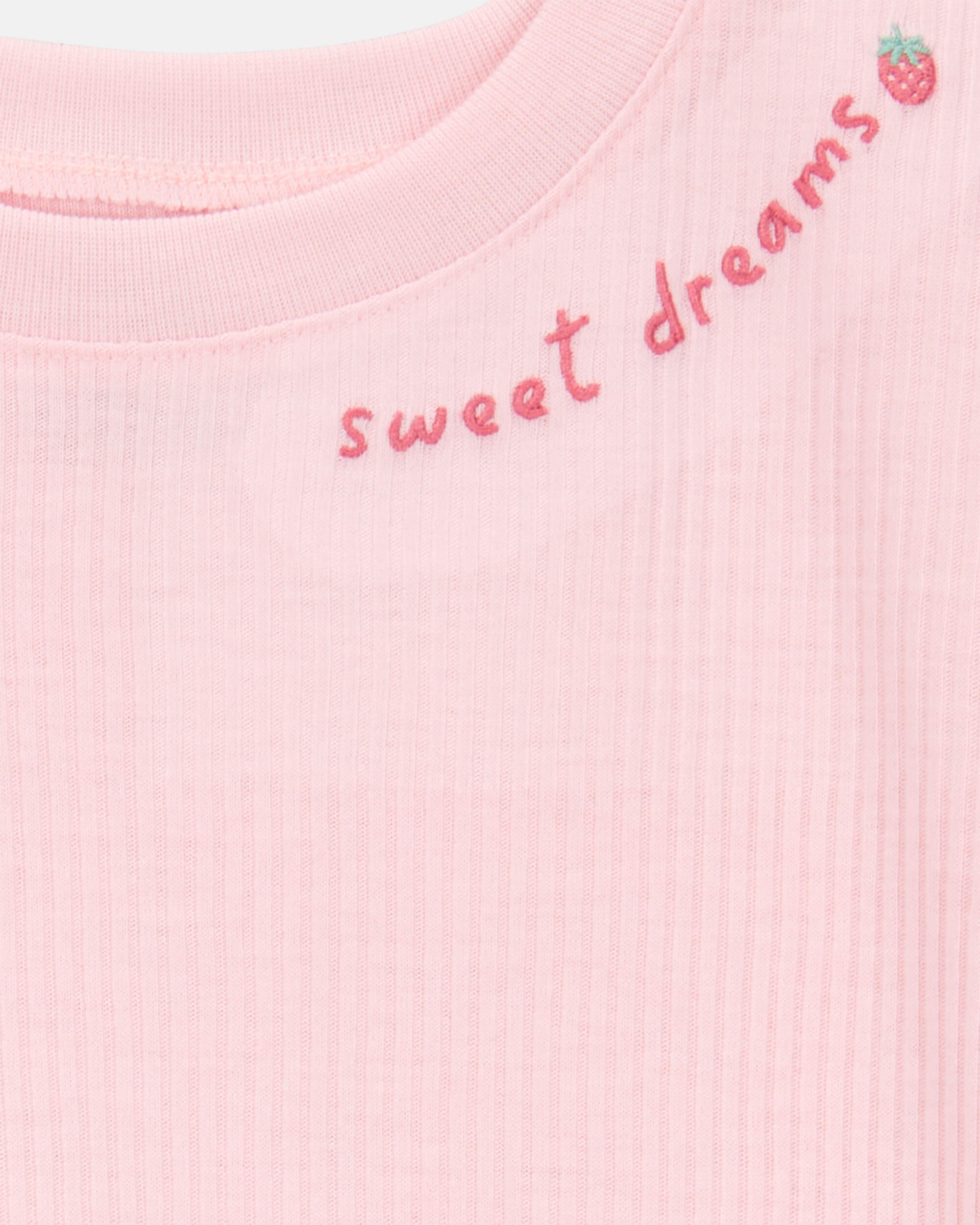 Girls Strawberry Print Loose Fit 2-Piece Pyjamas - Pink