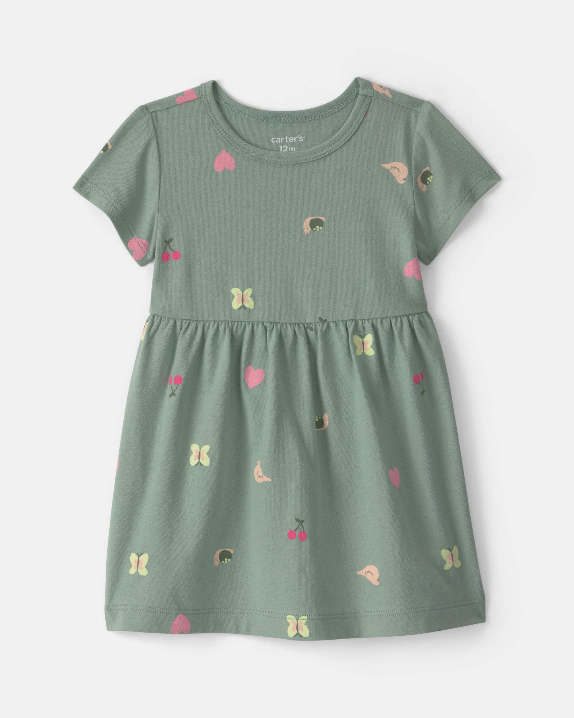 Baby Girl Butterfly Short-Sleeve Dress - Green