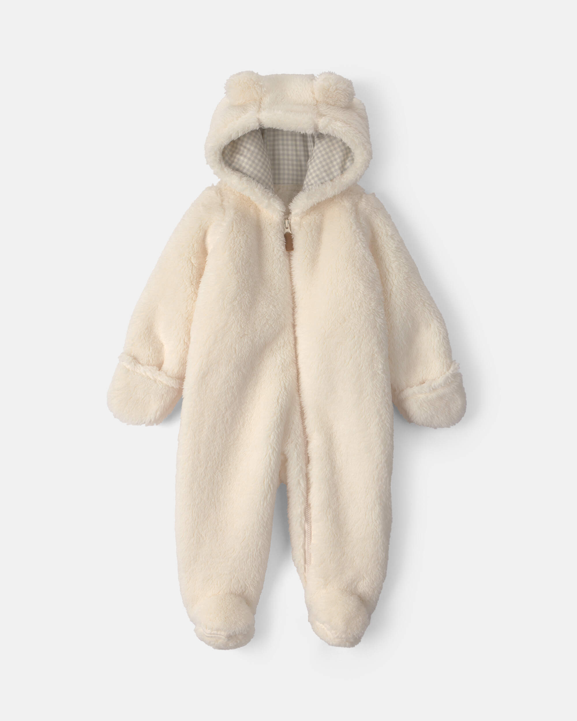 Baby Bear Teddy Fleece Long-Sleeve Jumpsuit - Cream