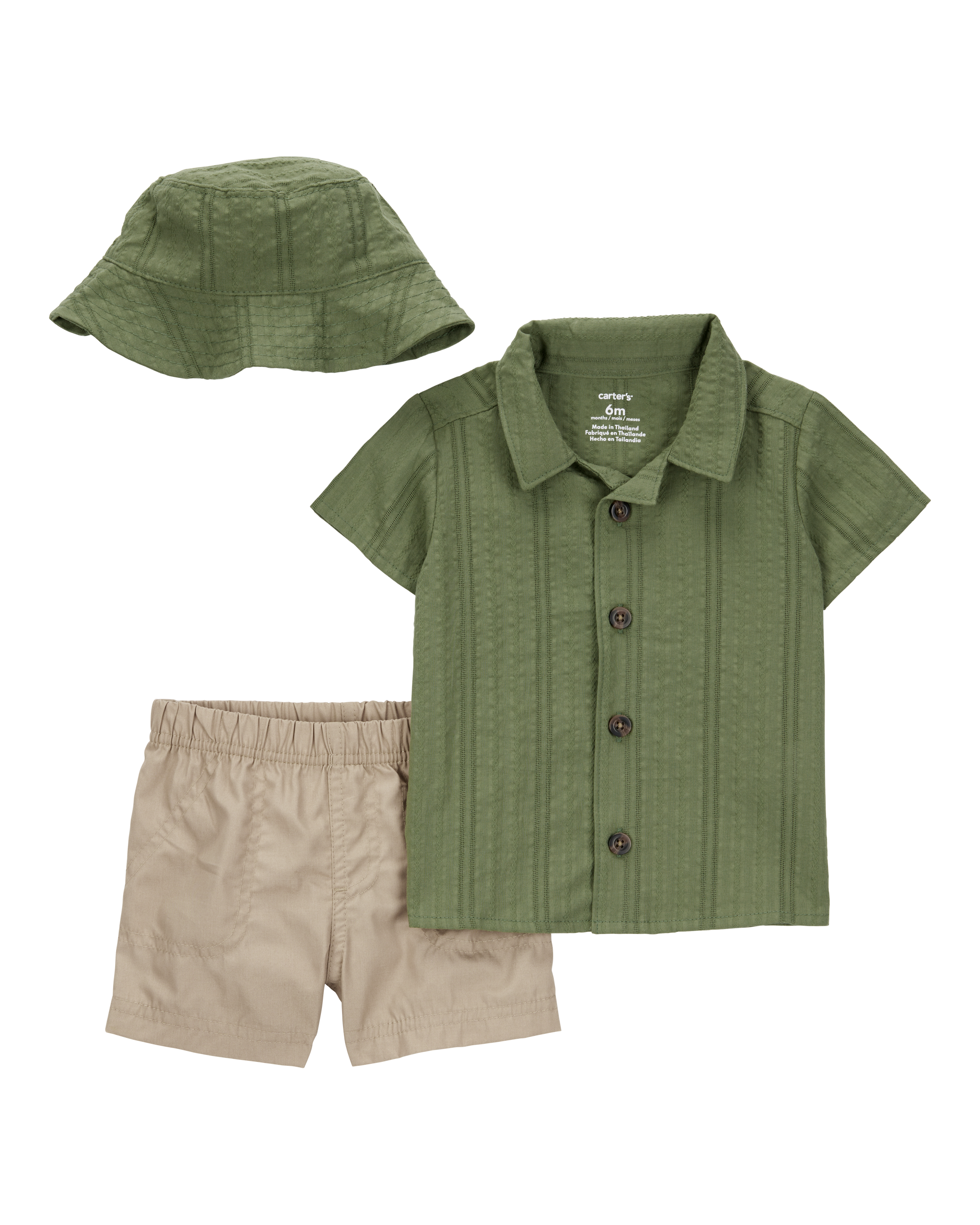 Baby 3-Piece Short & Hat Set - Olive/Khaki