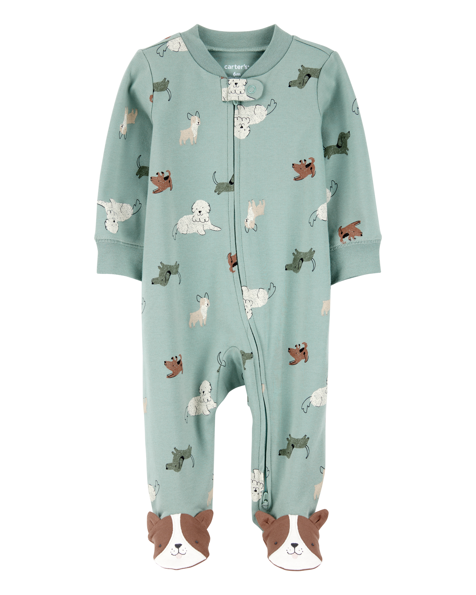 Baby Dog Print 2-Way Zip Cotton Sleeper