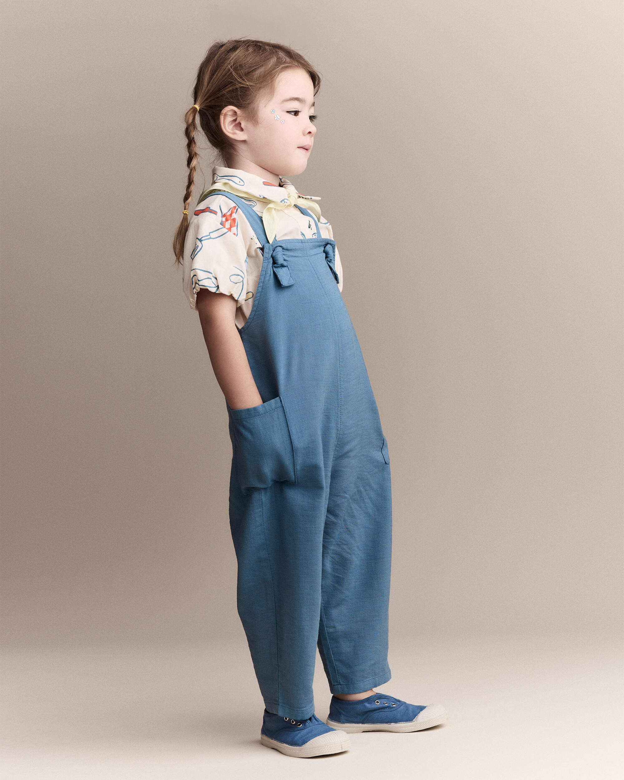 Toddler Girl Knot-Tie Overall - Teal
