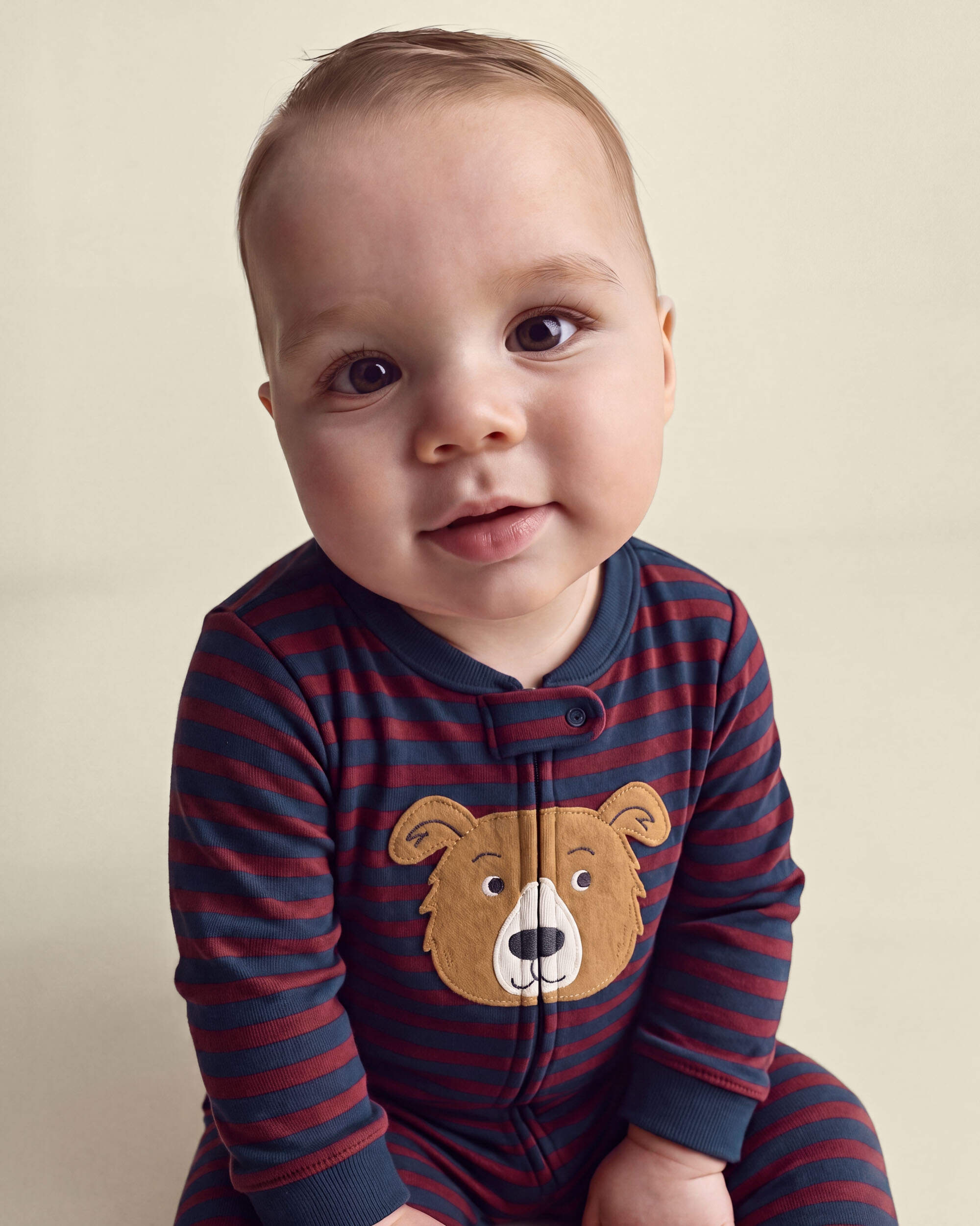 Baby Boy 1-Piece Dog Striped 2-Way Zip 100% Cotton Snug Fit Footed Pyjama - Burgundy/Blue