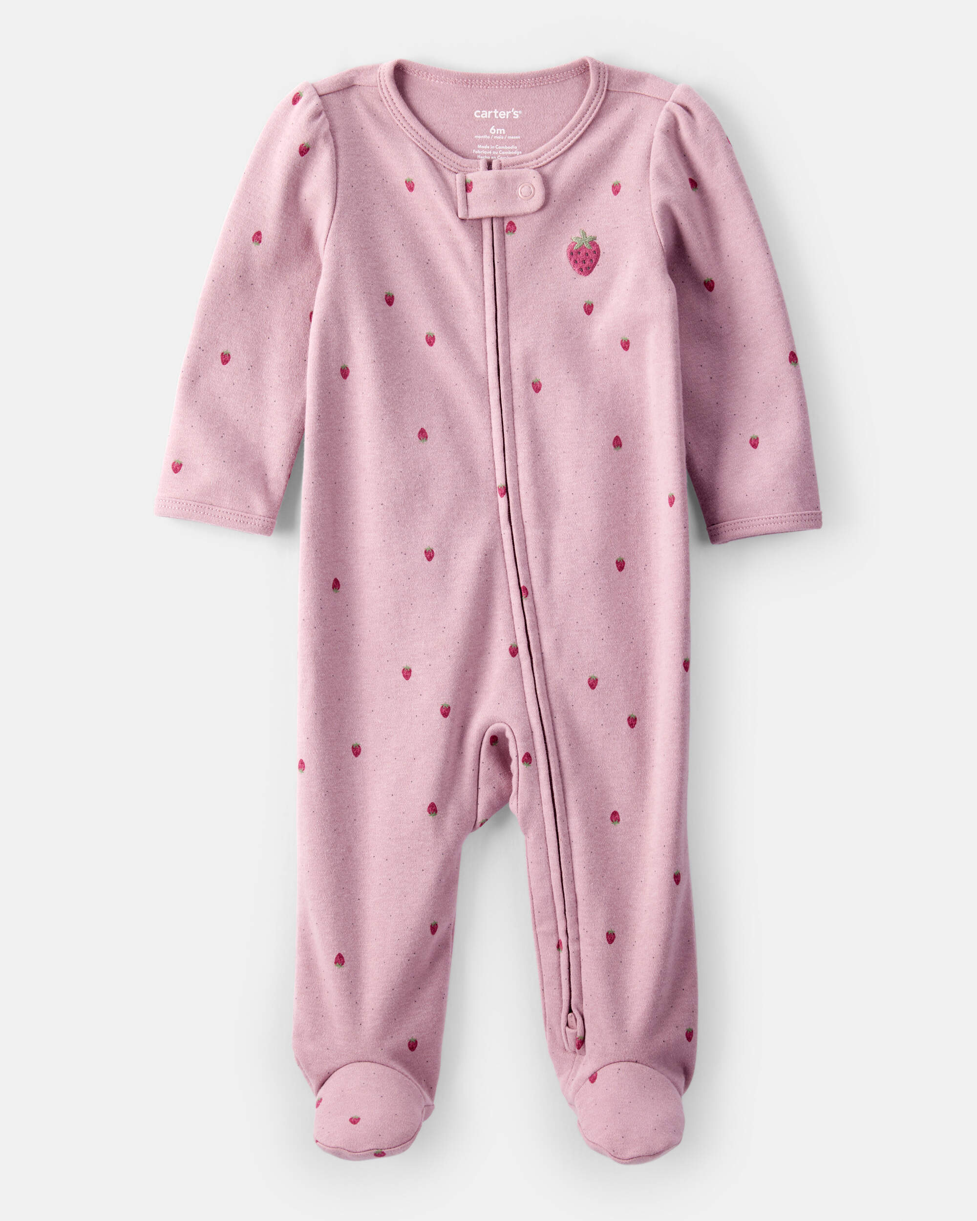 Baby Girl Strawberry Print 100% Cotton Sleeper- Pink