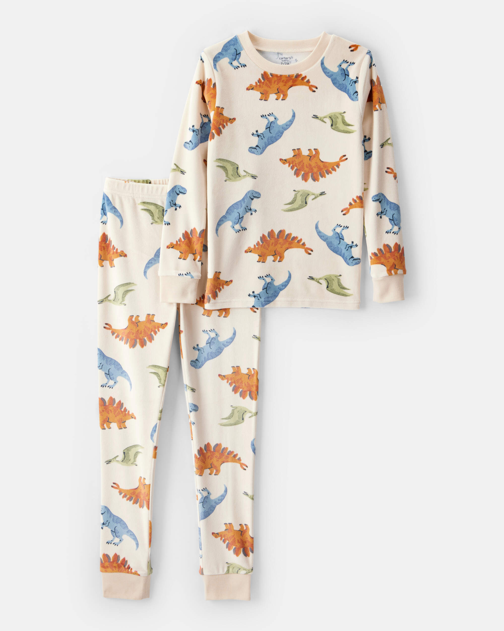 Boys Dinosaur Print DreamPlush Long-Sleeve Snug Fit 2-Piece Pyjamas - Tan
