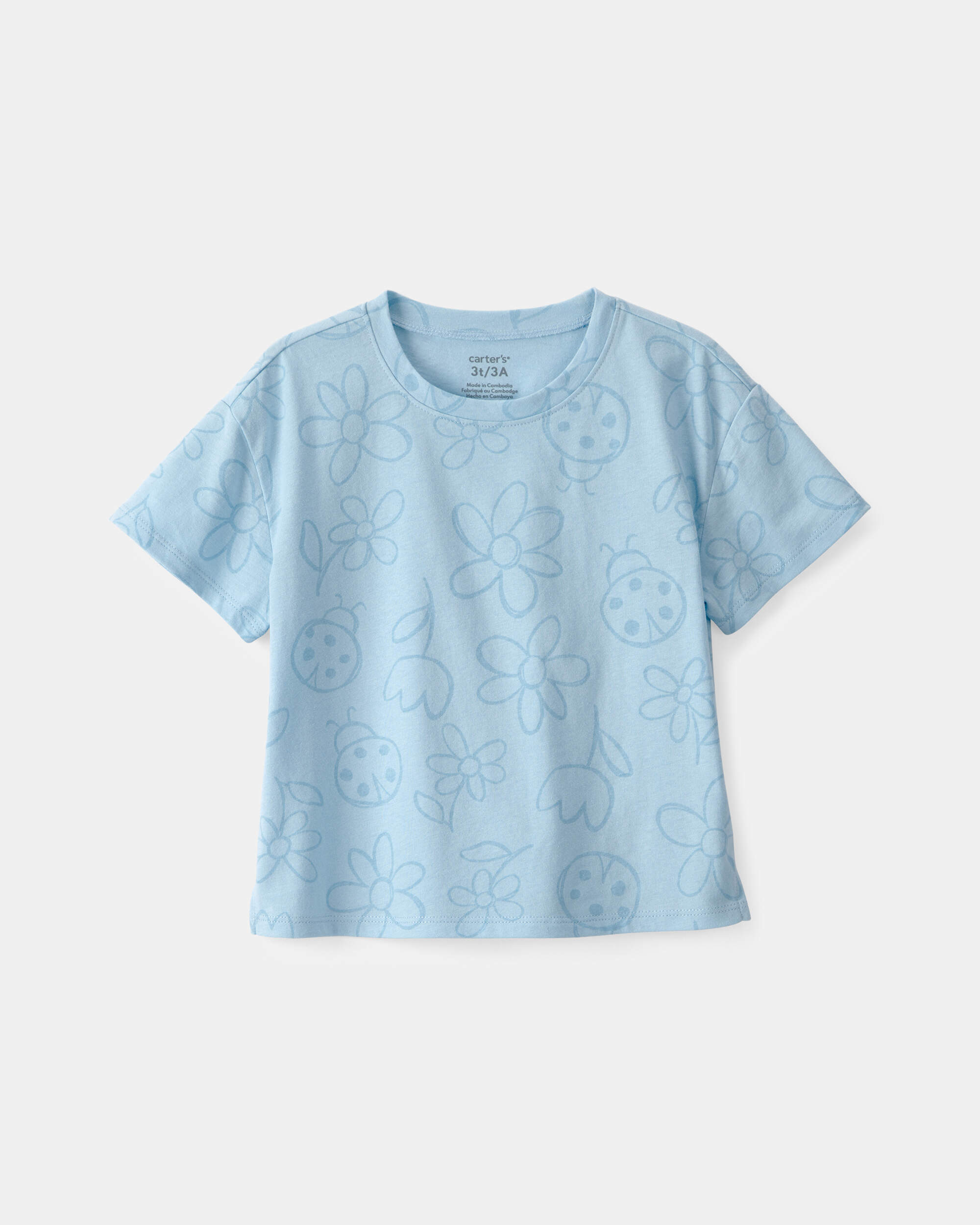 Toddler Girl Ladybug Floral Top - Blue