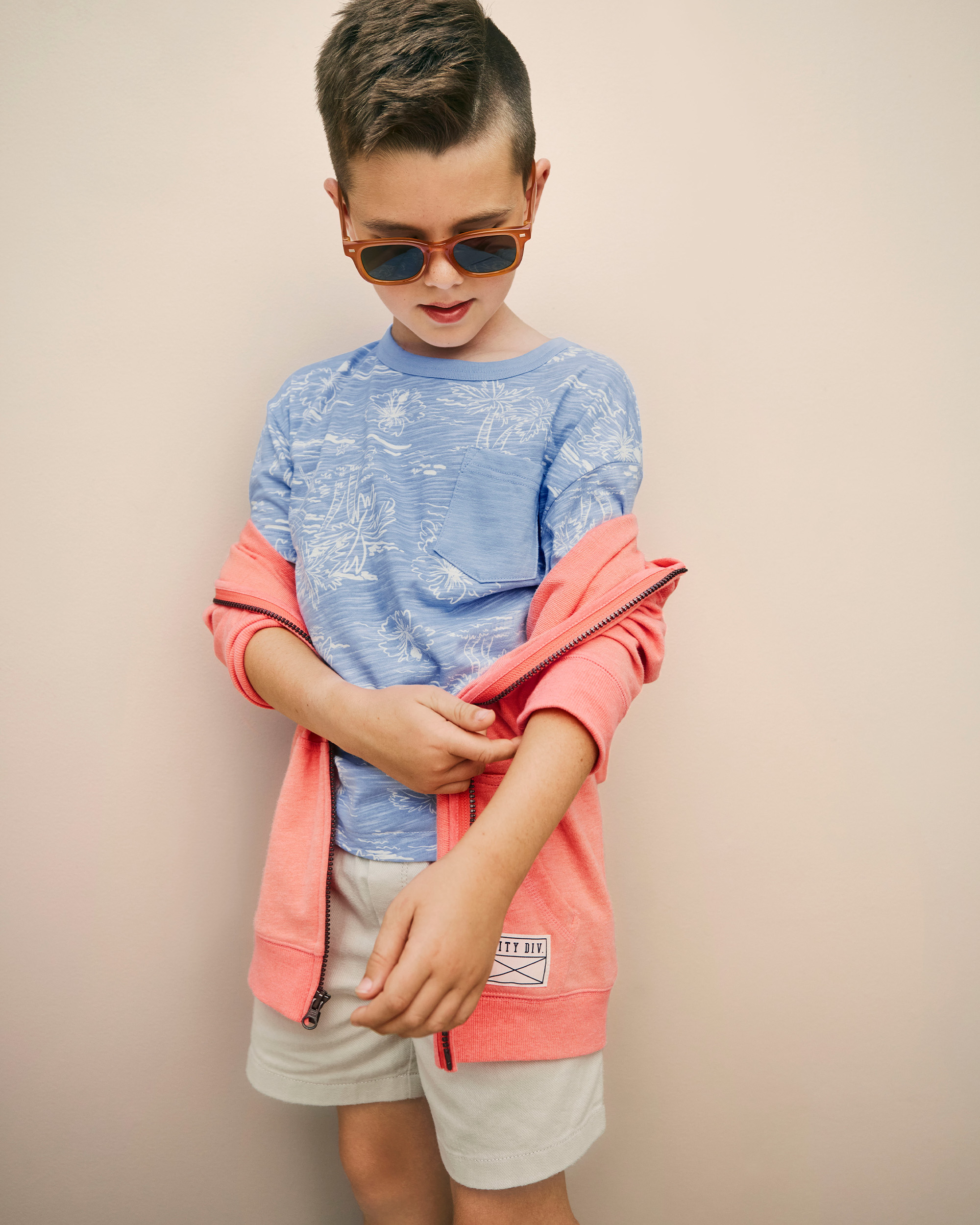 Kids French Terry Zip-Up Hoodie - Orange