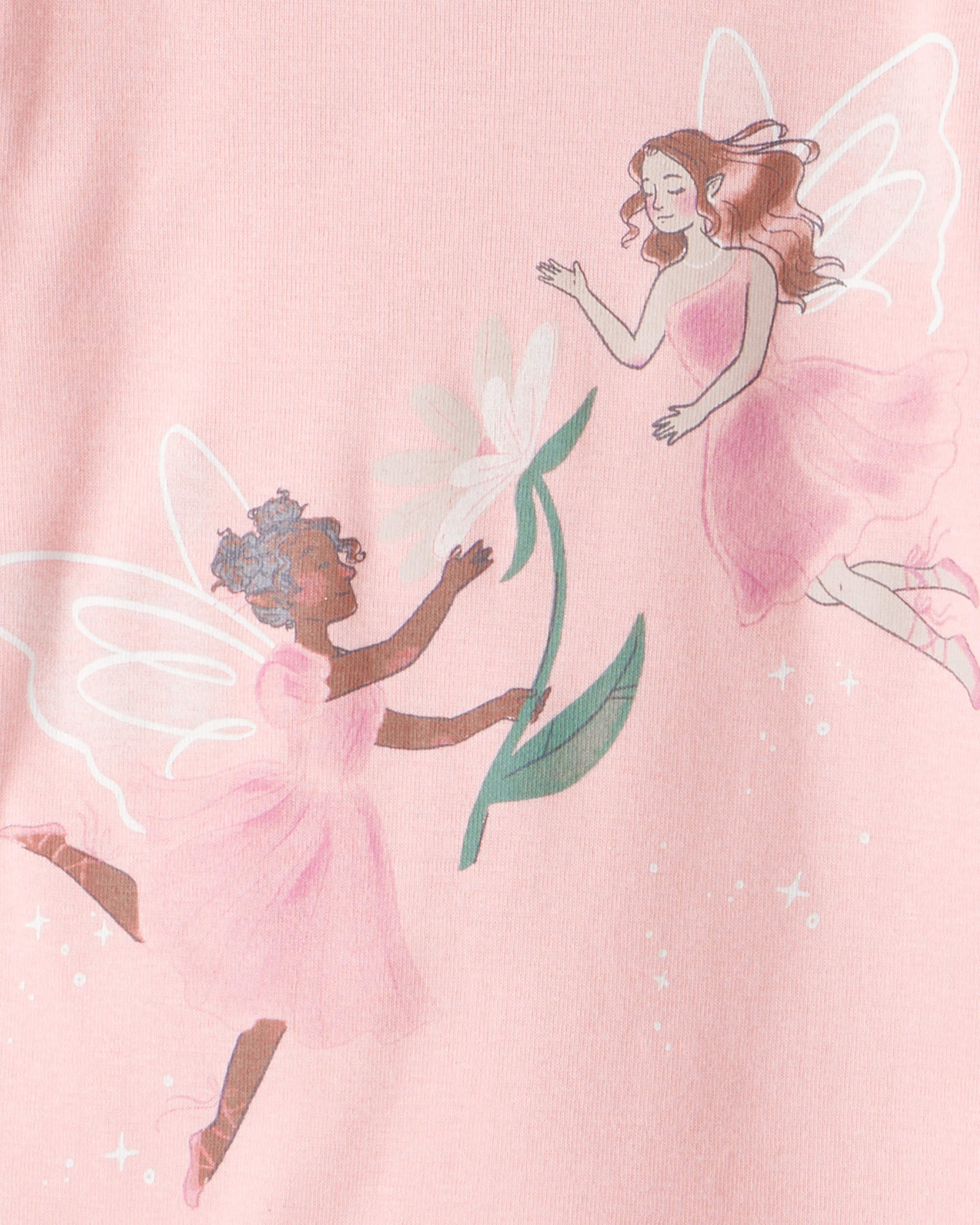 Toddler Girl Fairy Floral 100% Cotton Long-Sleeve Snug Fit 4-Piece Pyjamas - Pink/Purple