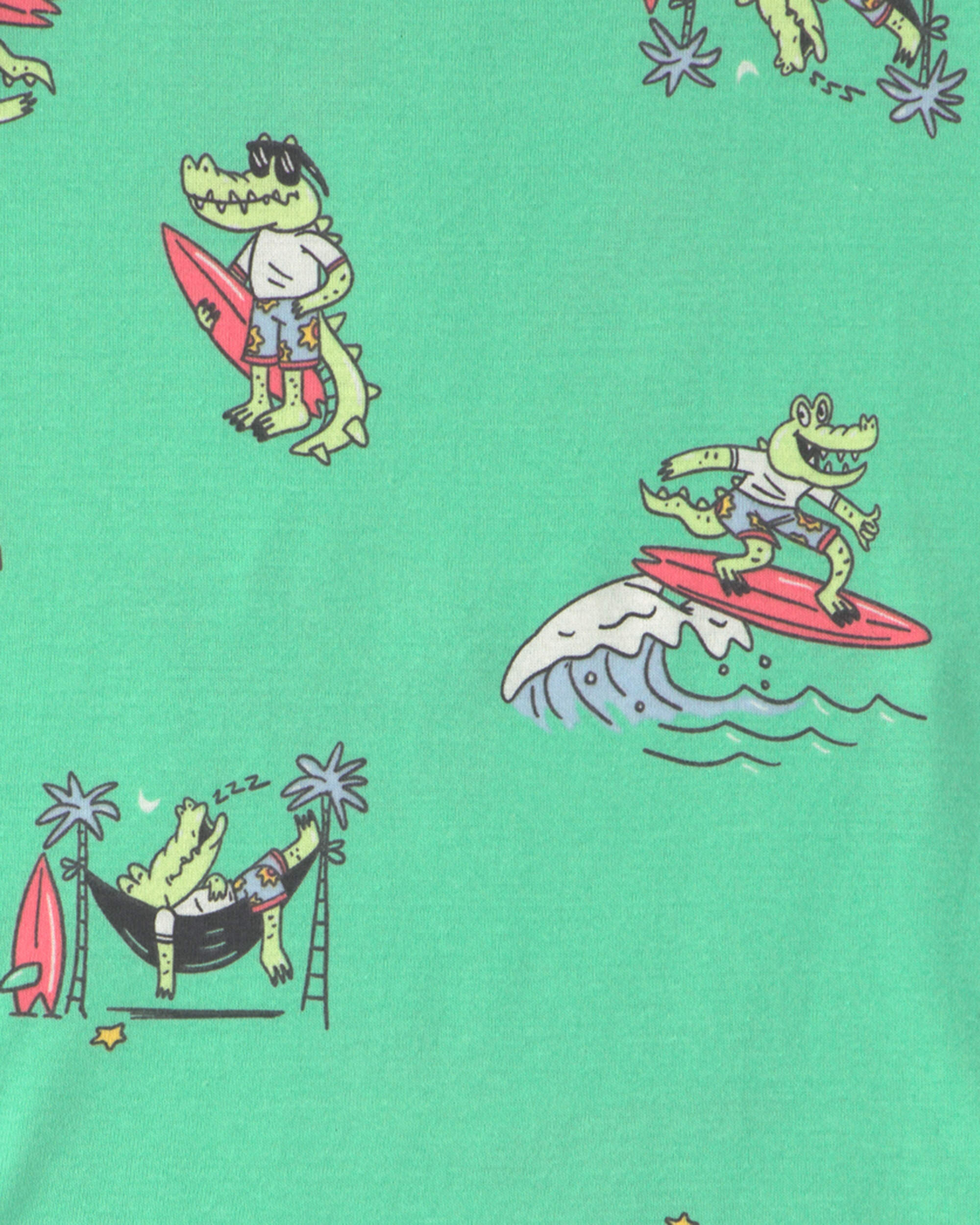 Boys Alligator Surfing 100% Cotton 4-Piece Pyjama Set - Green