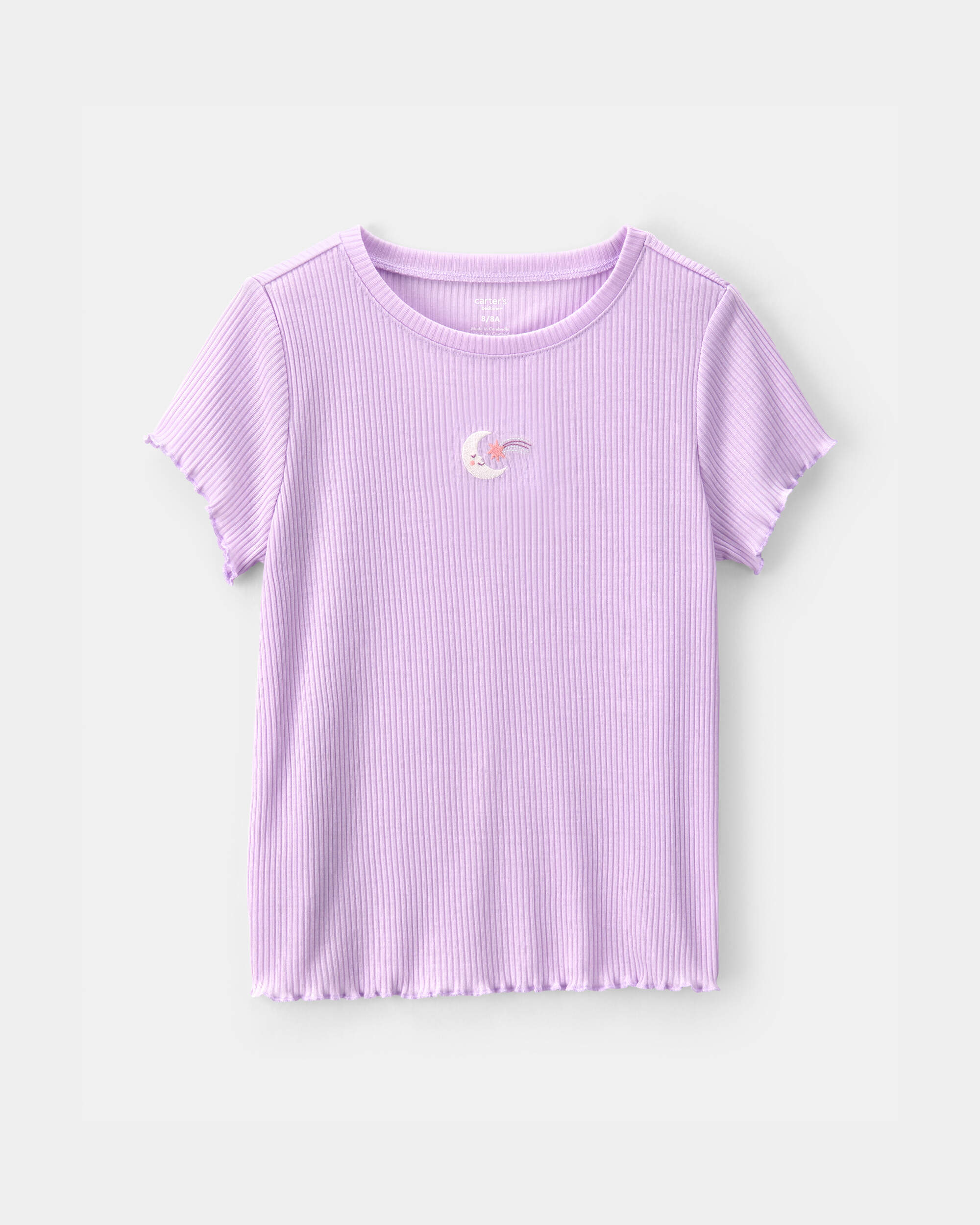 Girls Moon Rib Loose Fit 2-Piece Pajama Set - Purple