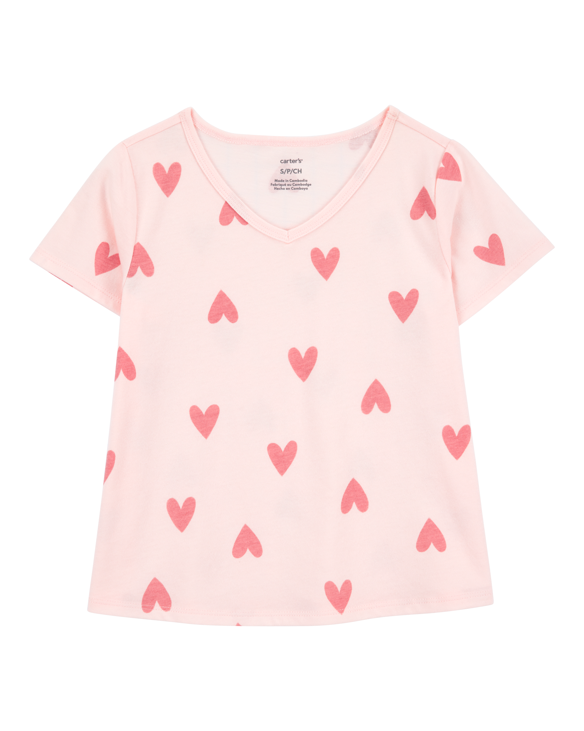 Kid Heart Print Short-Sleeve Fashion Top - Pink