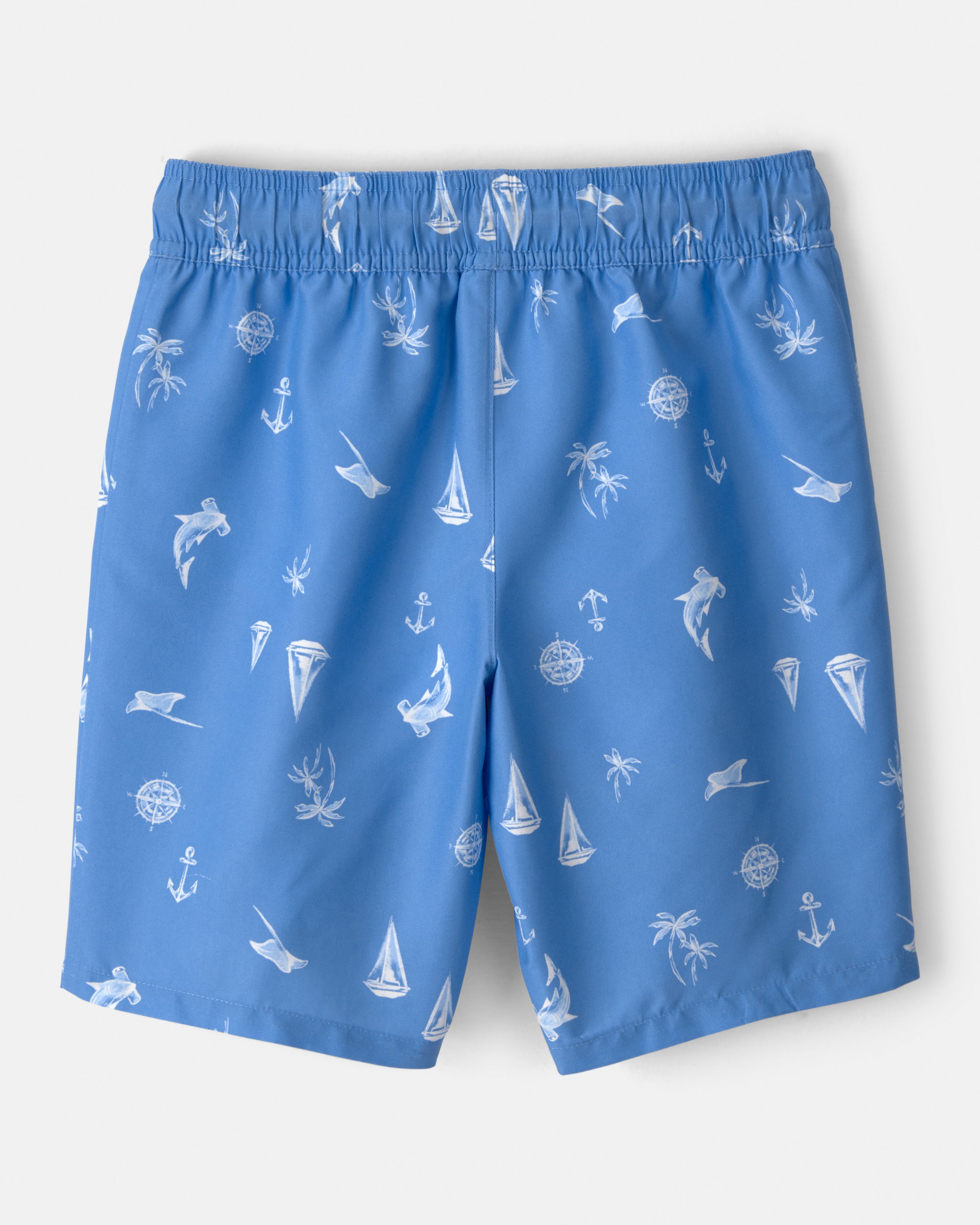 Boys 2-Piece Long-Sleeve Rashguard & Sailboat Swim Trunks Set - Blue