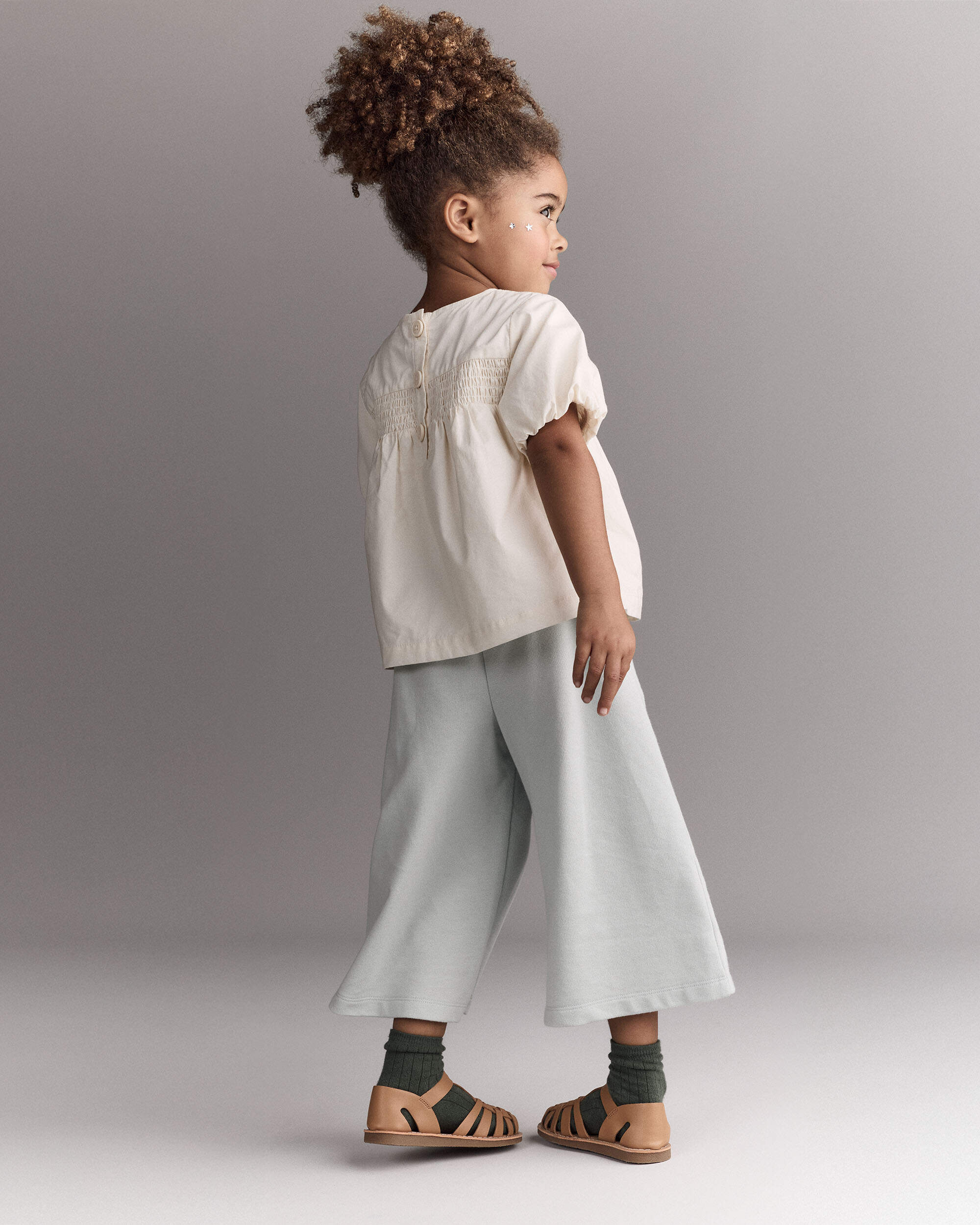 Toddler Girl Smocked Bubble Sleeve Top - Cream