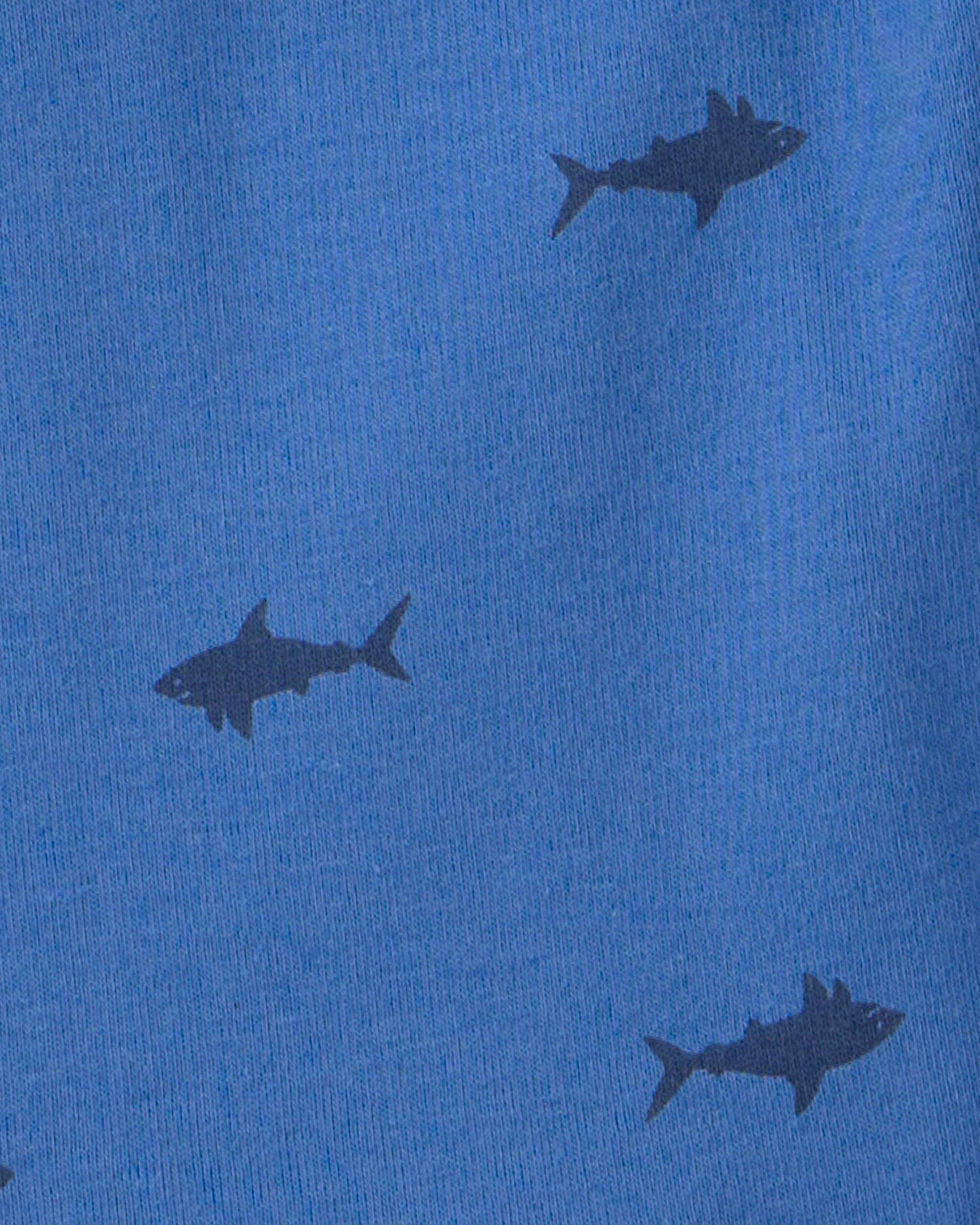 Boys Shark 100% Cotton Short-Sleeve Snug Fit 4-Piece pyjama Set - Blue