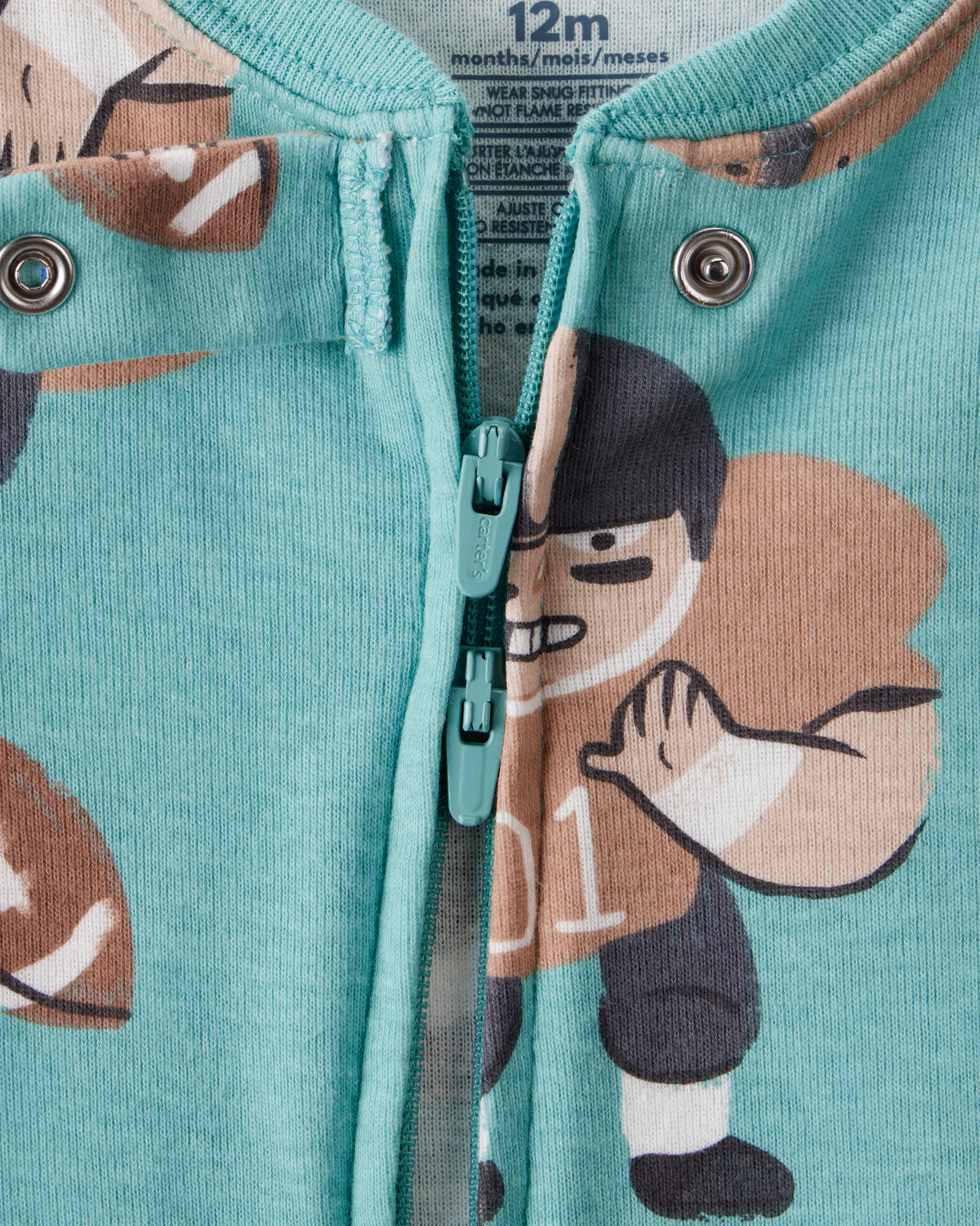 Baby Boy Football Print 100% Cotton Long-Sleeve 2-Way Zip 1-Piece Pyjamas - Green