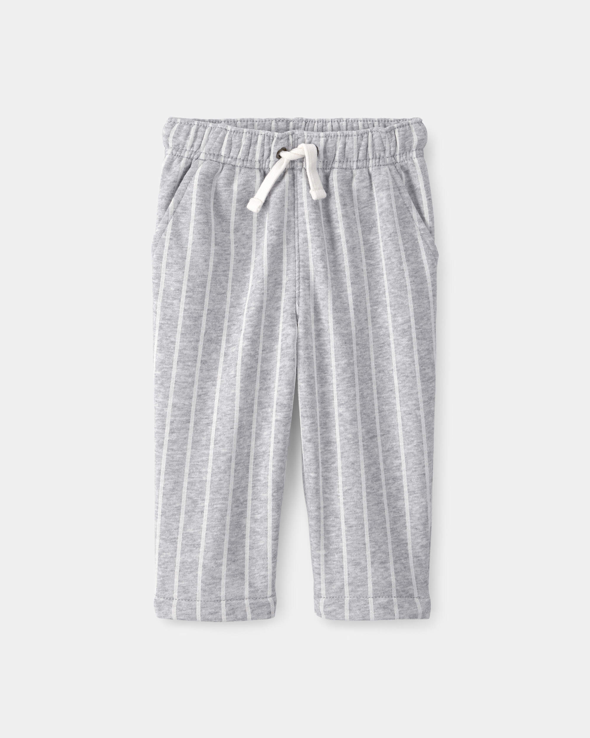 Baby Striped French Terry Pants - Grey/White