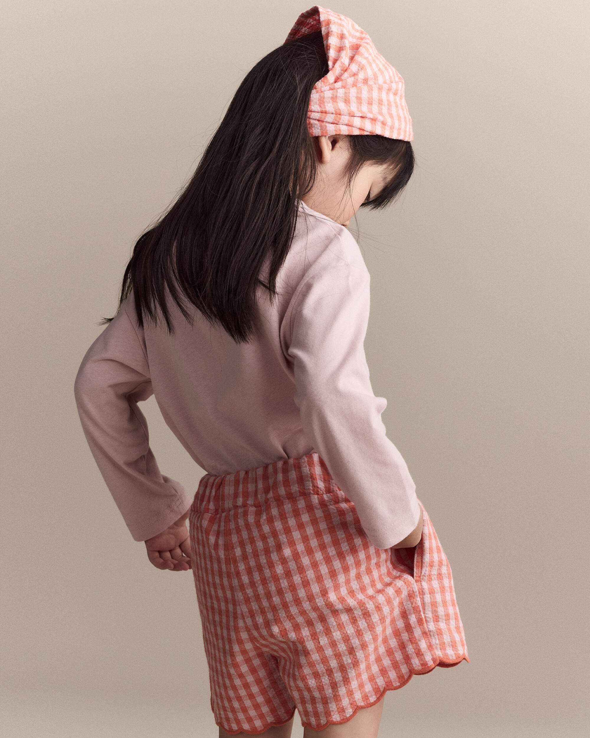 Toddler Girl Gingham Bandana Hair Scarf - Orange