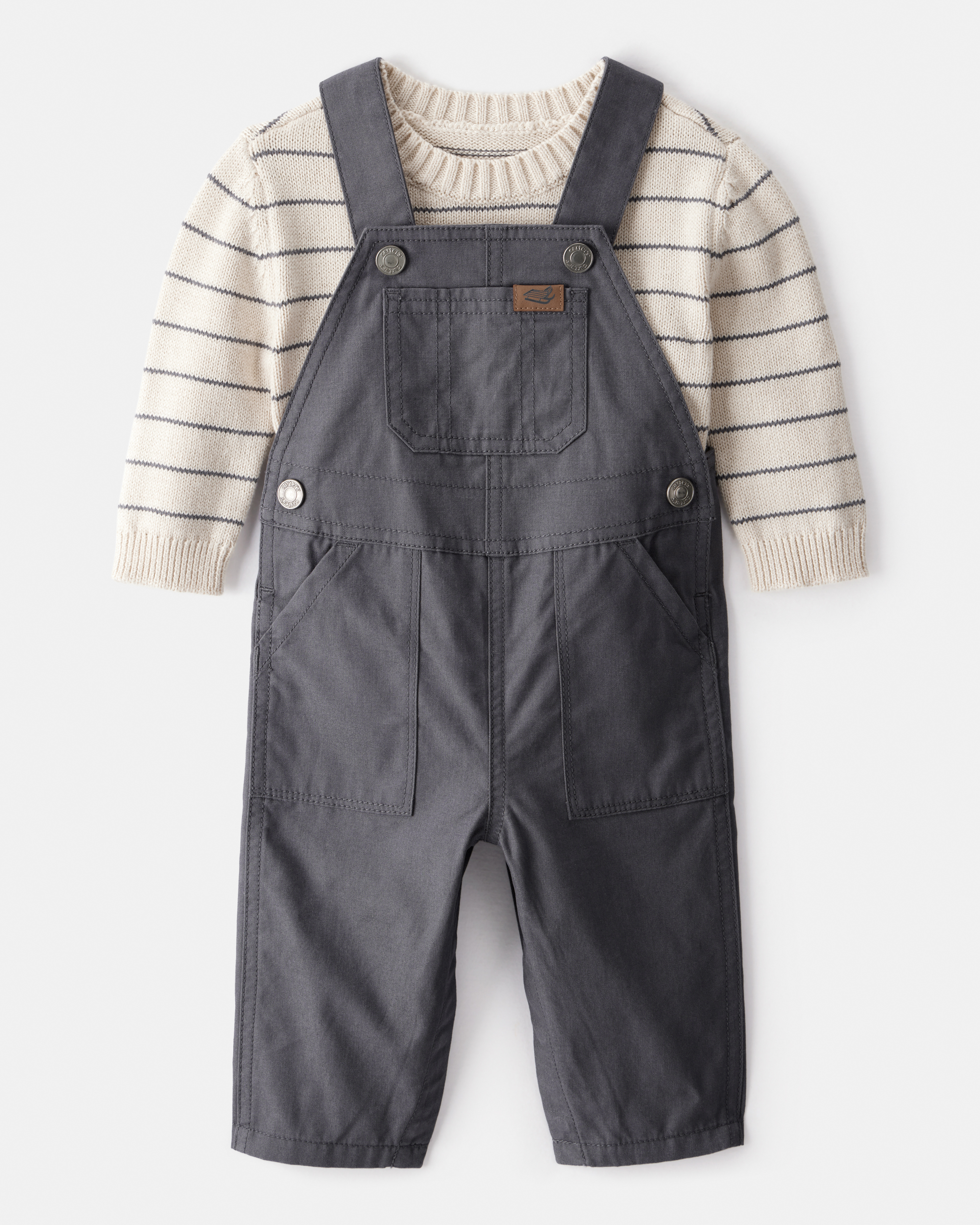 Baby Boy 2-Piece Stripe Sweater & Overall Set - Grey