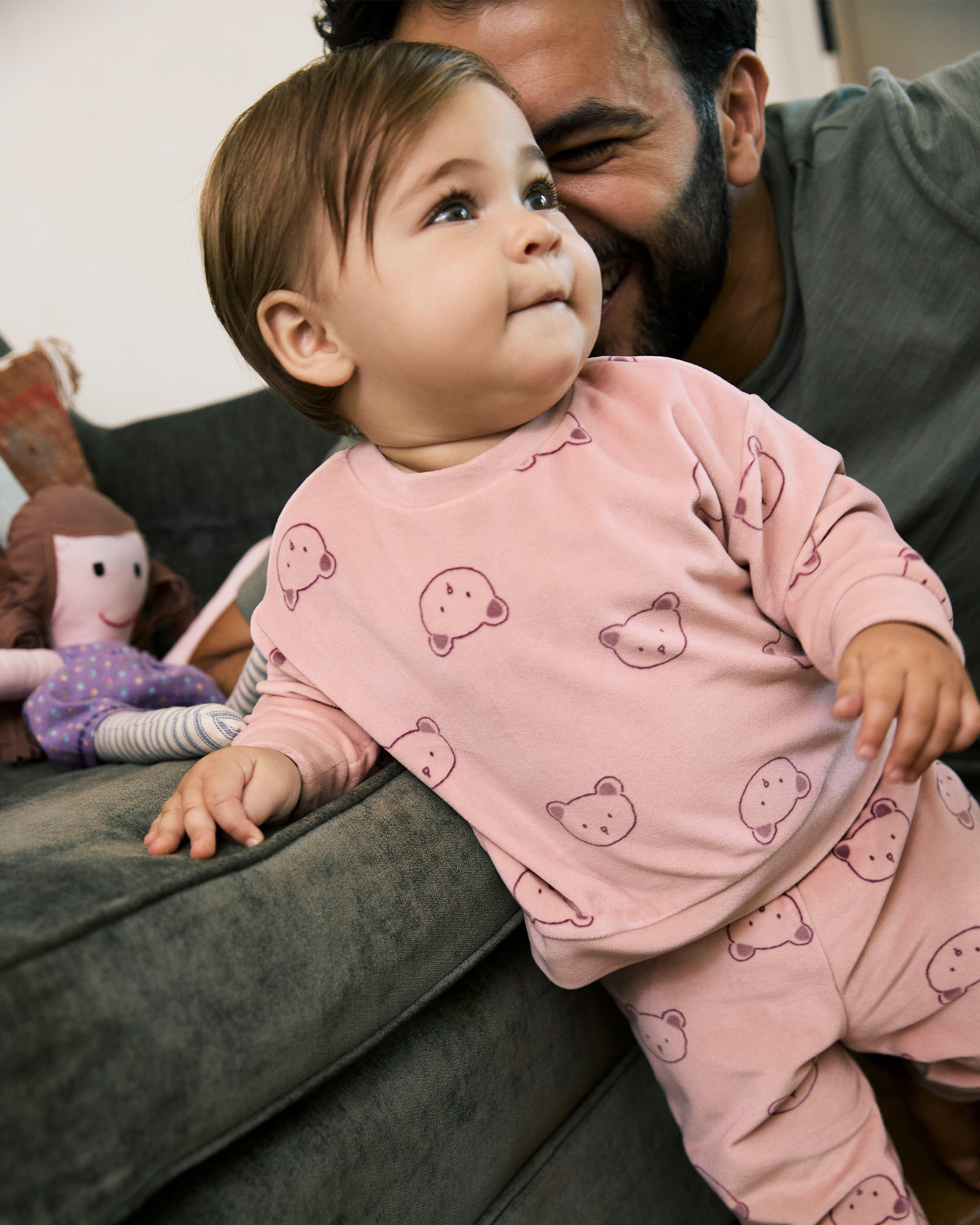 Baby Girl 2-Piece Bear Print Velour Sweatshirt & Jogger Set - Pink