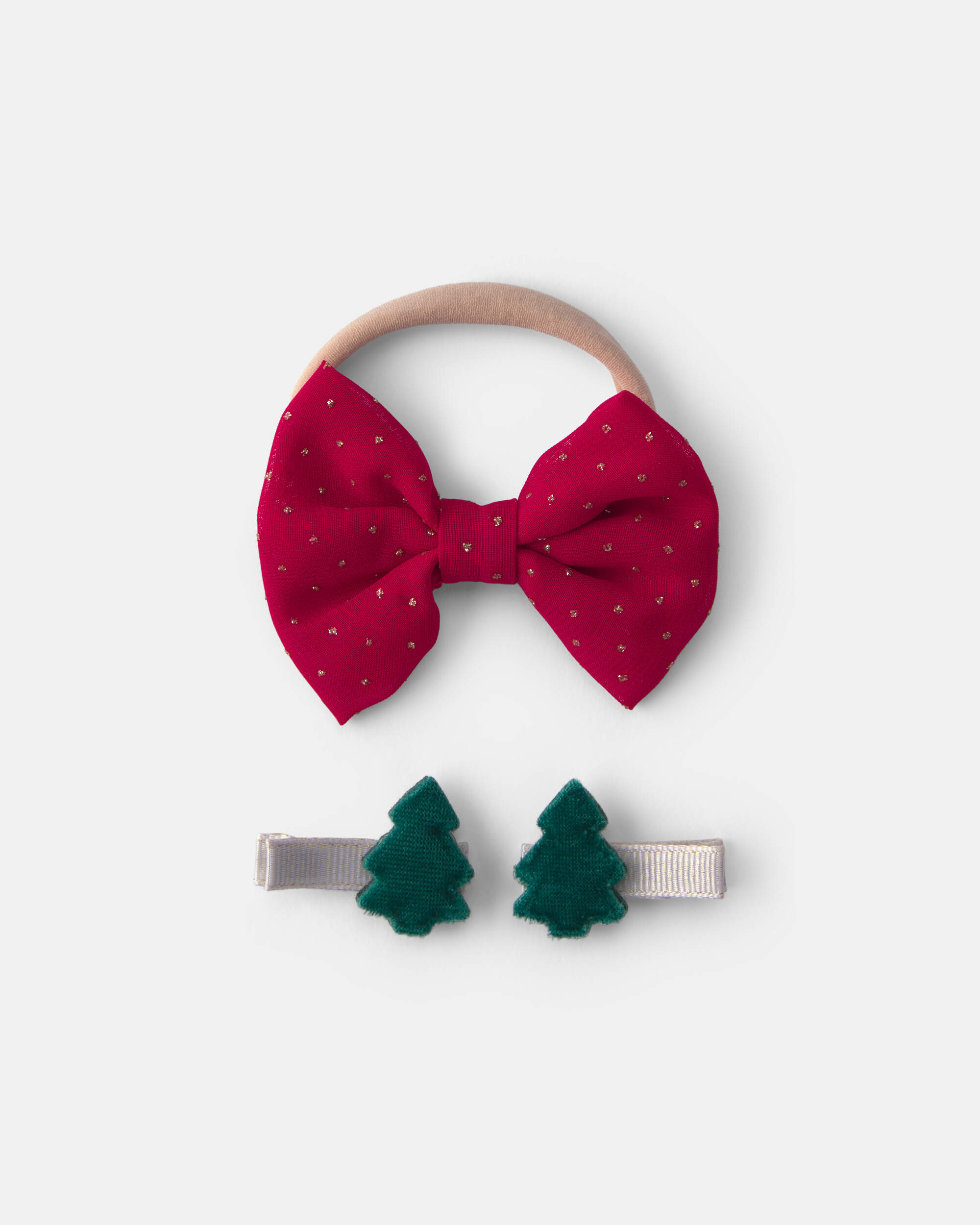 Baby Girl 2-Pack Christmas Bow Headwrap & Hair Clips