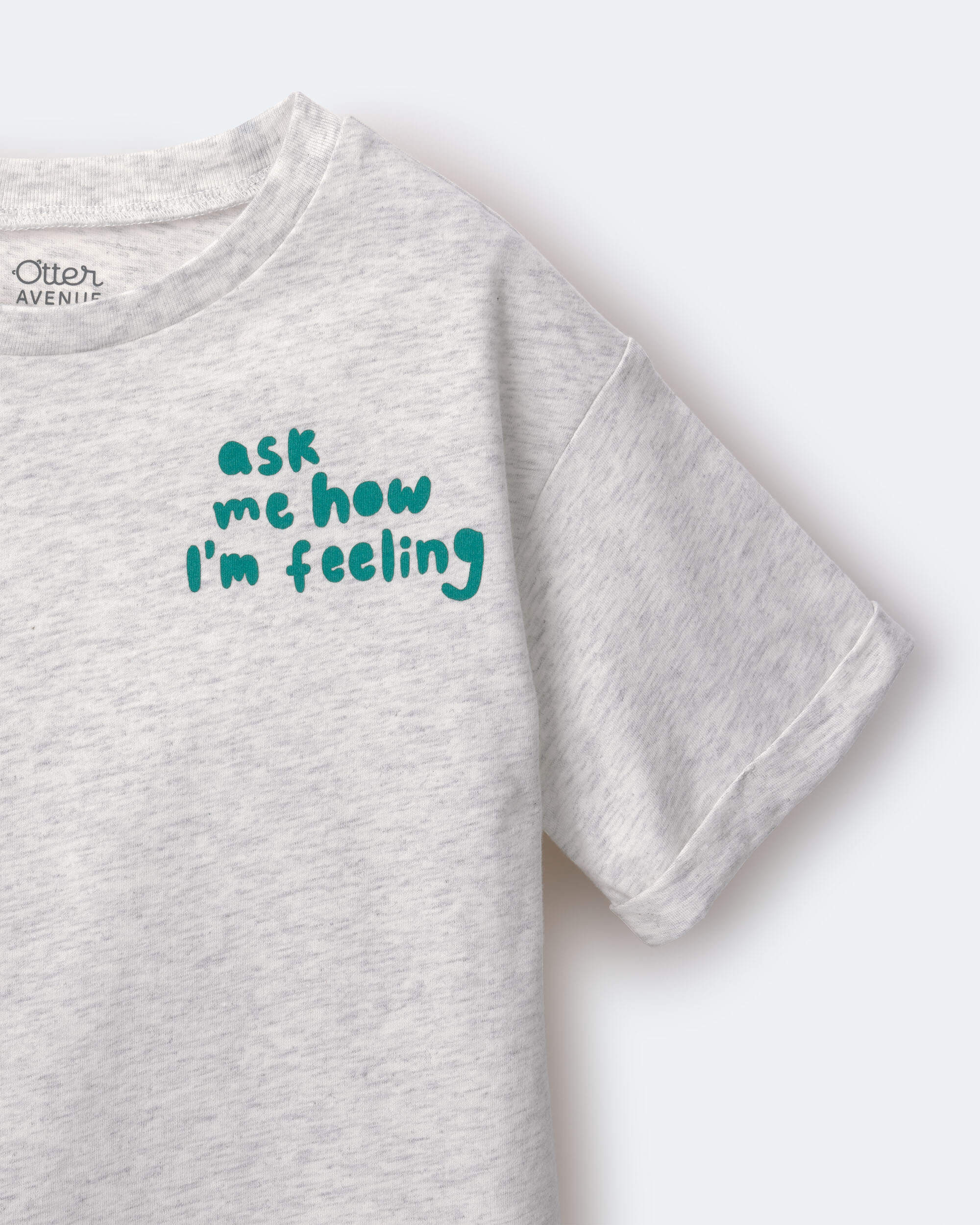 Toddler Girl 'Ask Me How I'm Feeling' Rolled Cuff Tee - Heather Grey