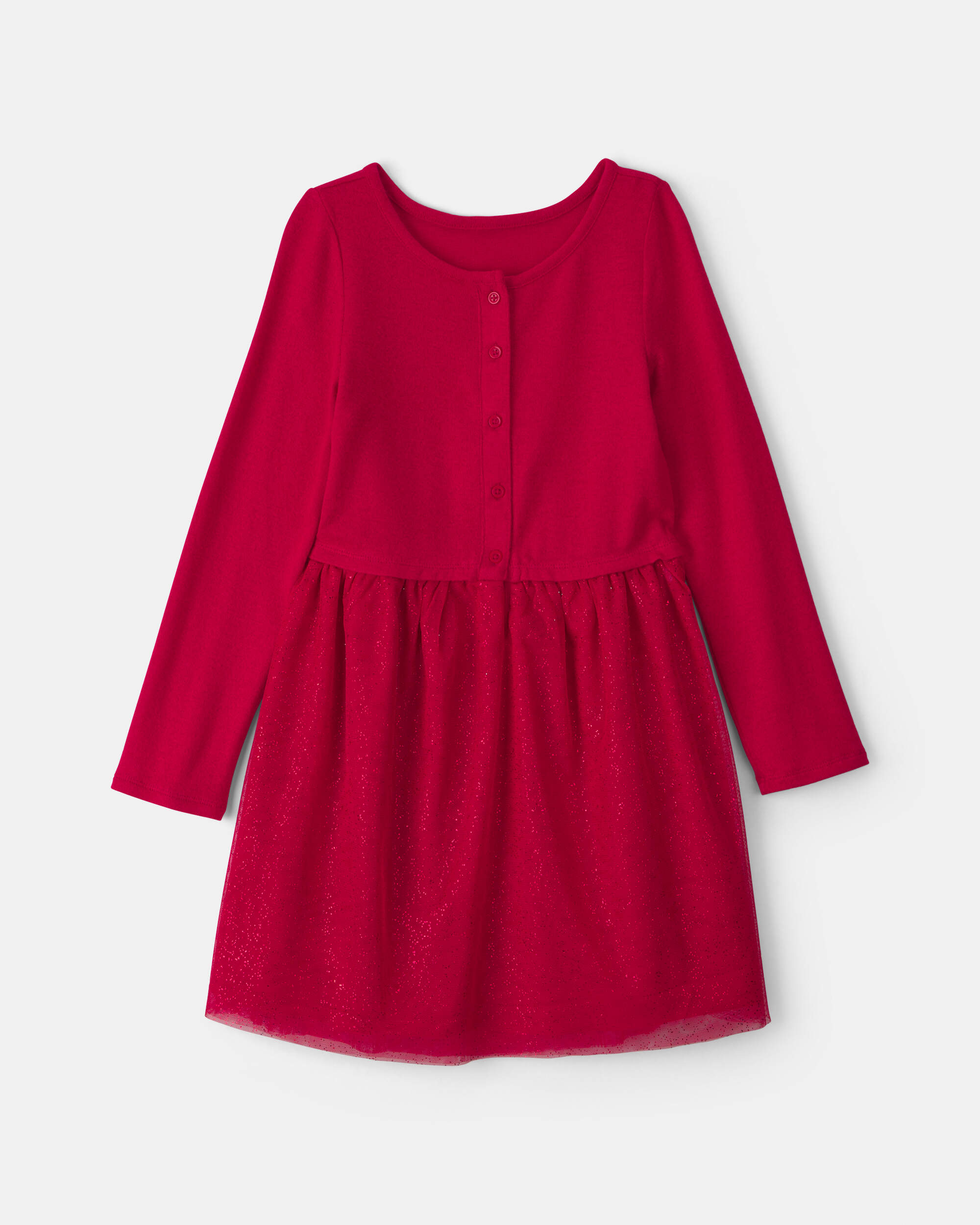 Girls Tulle Long-Sleeve Dress - Red
