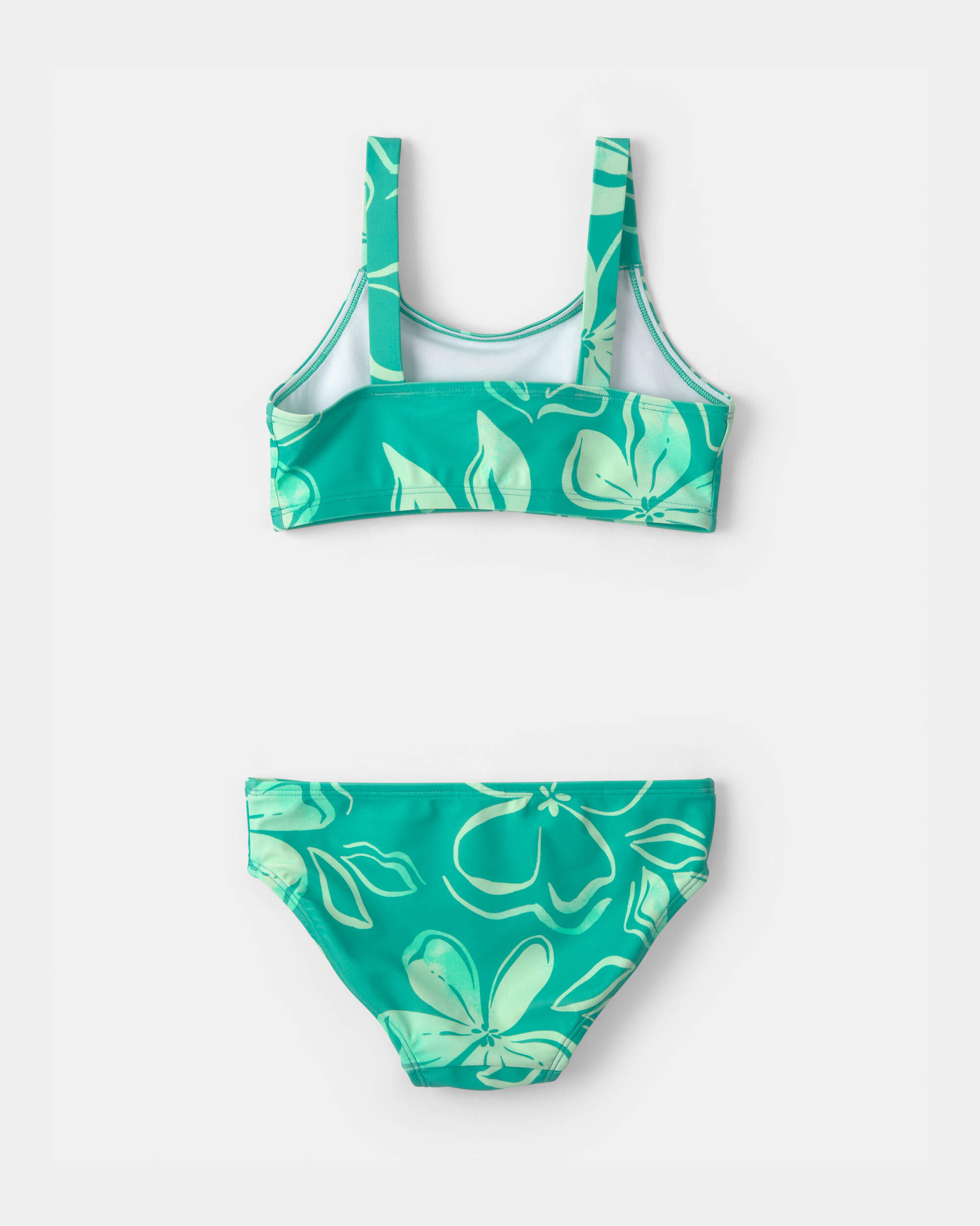 Girls Floral 3-Piece Rashguard Swimsuit Set - Green