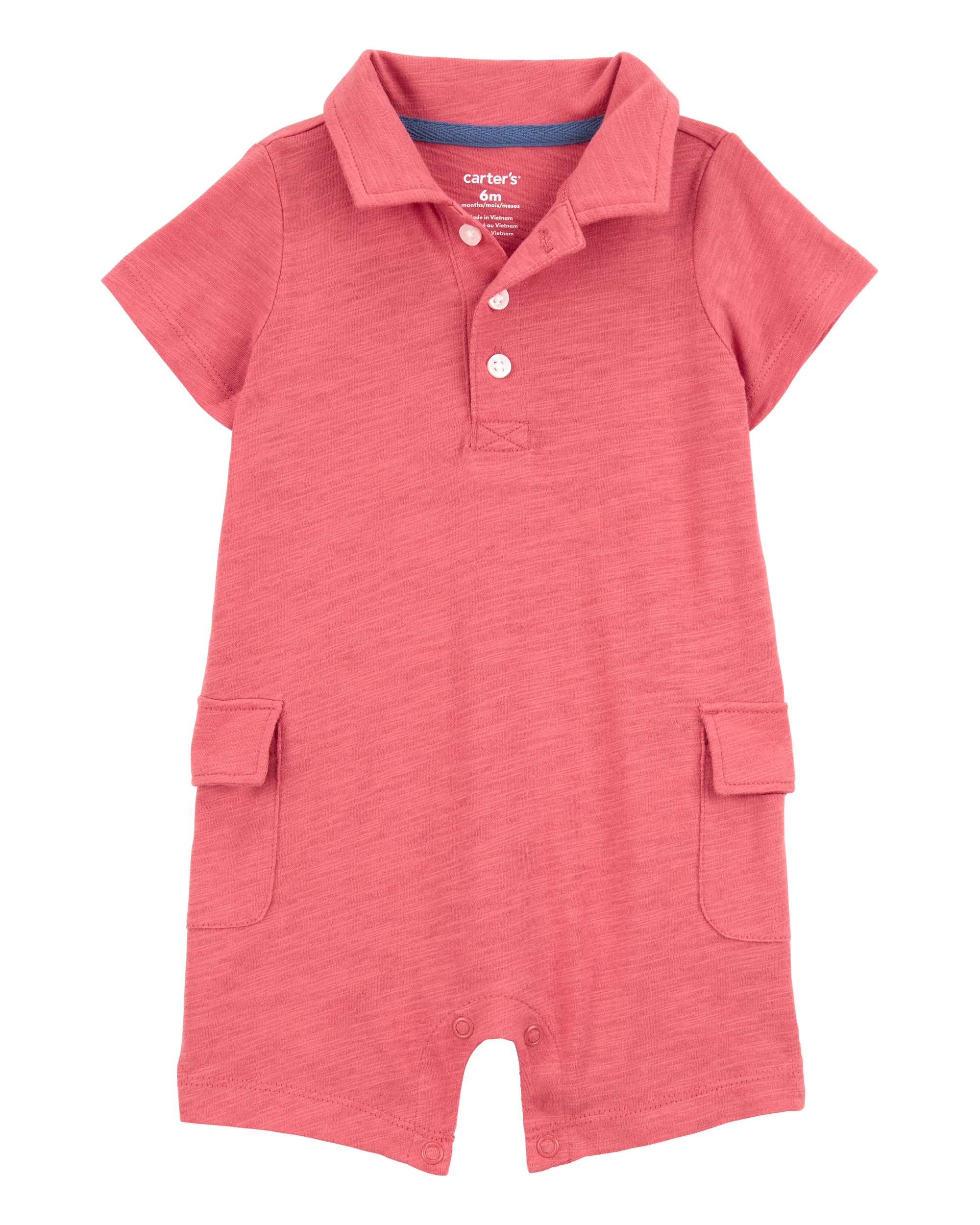 Baby Polo Cotton Romper - Red