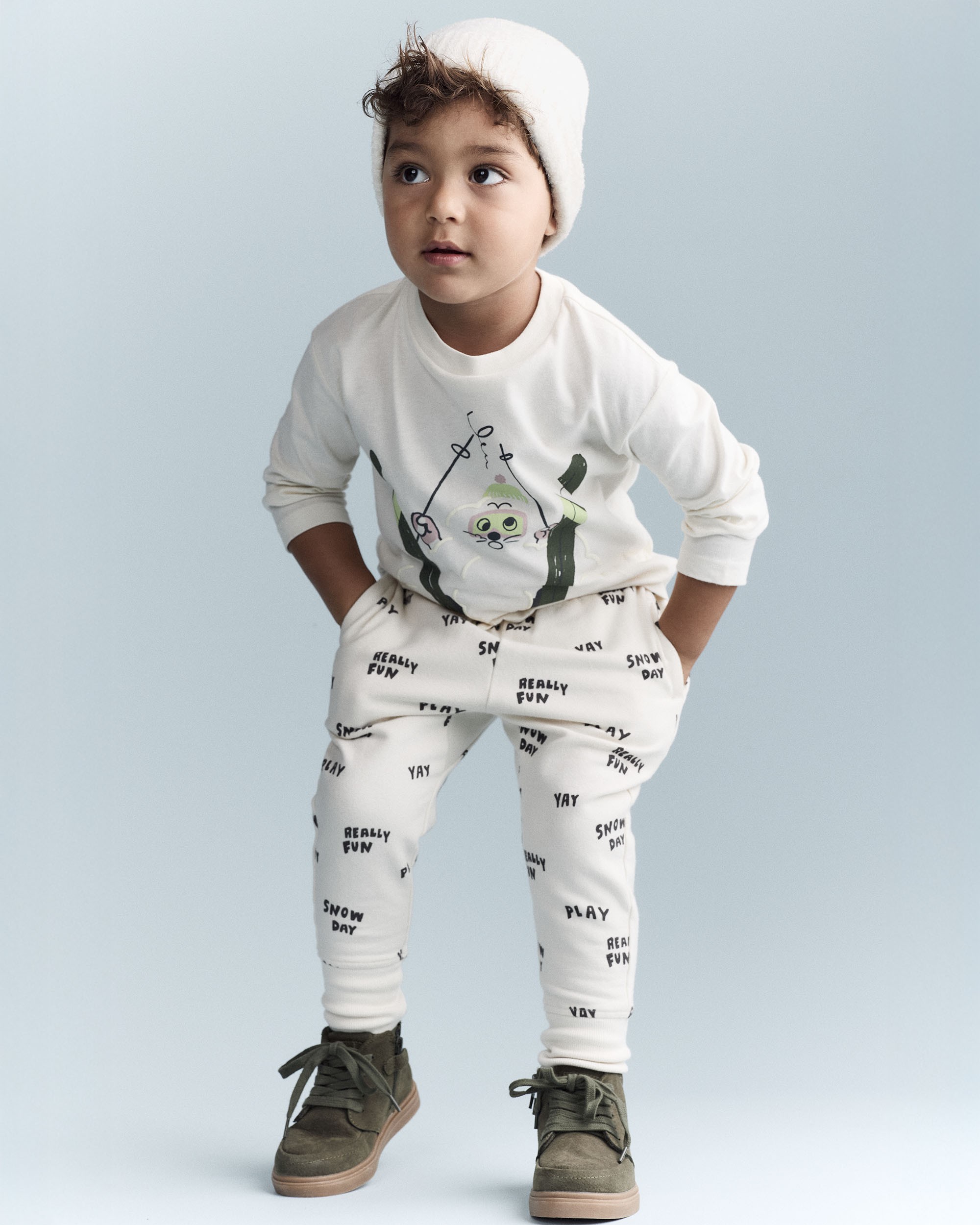 Toddler City Park™ Jogger Pant Snow Day Print - Cream