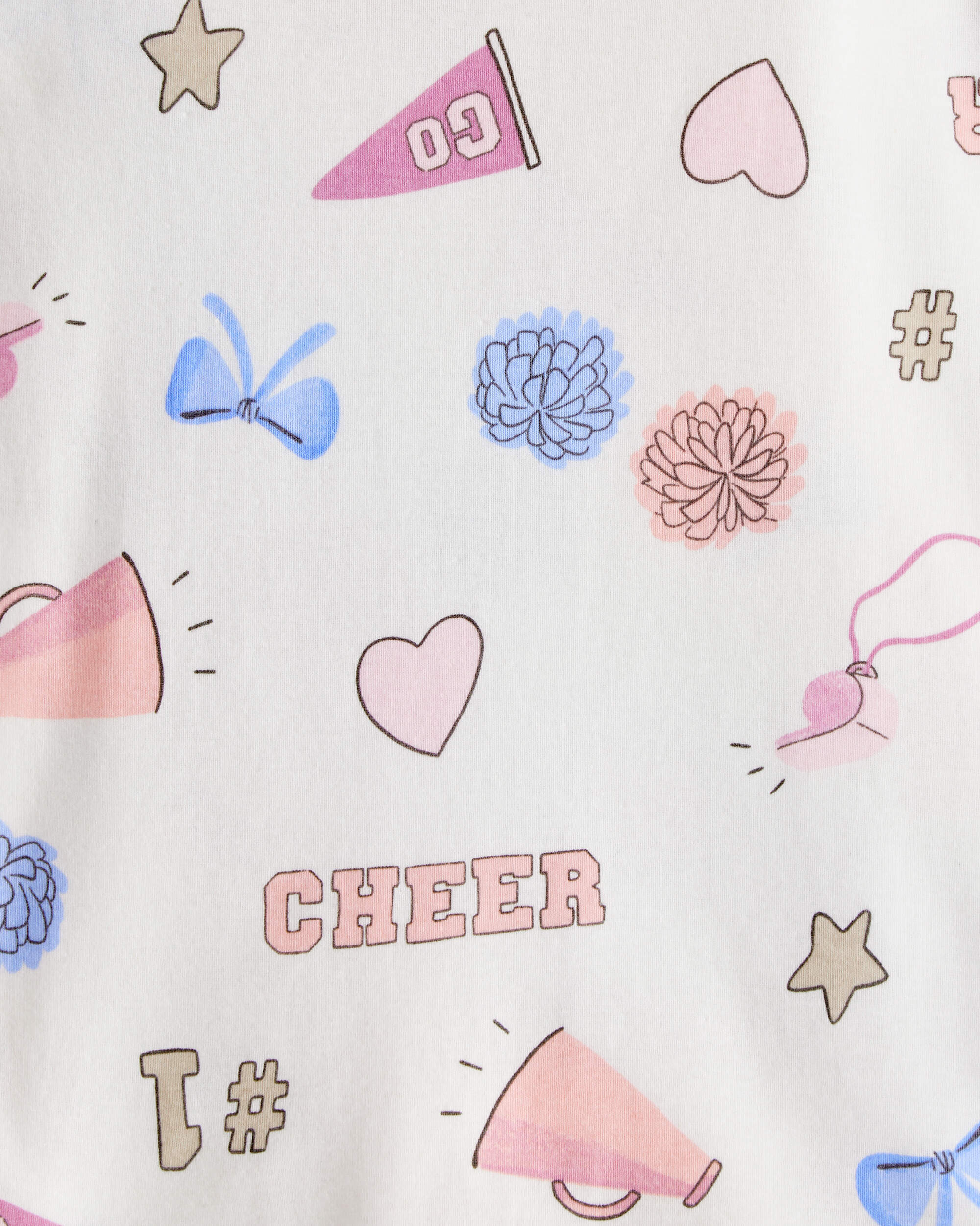 Girls Cheerleading Print 100% Cotton Long-Sleeve 4-Piece Pyjamas - White/Pink