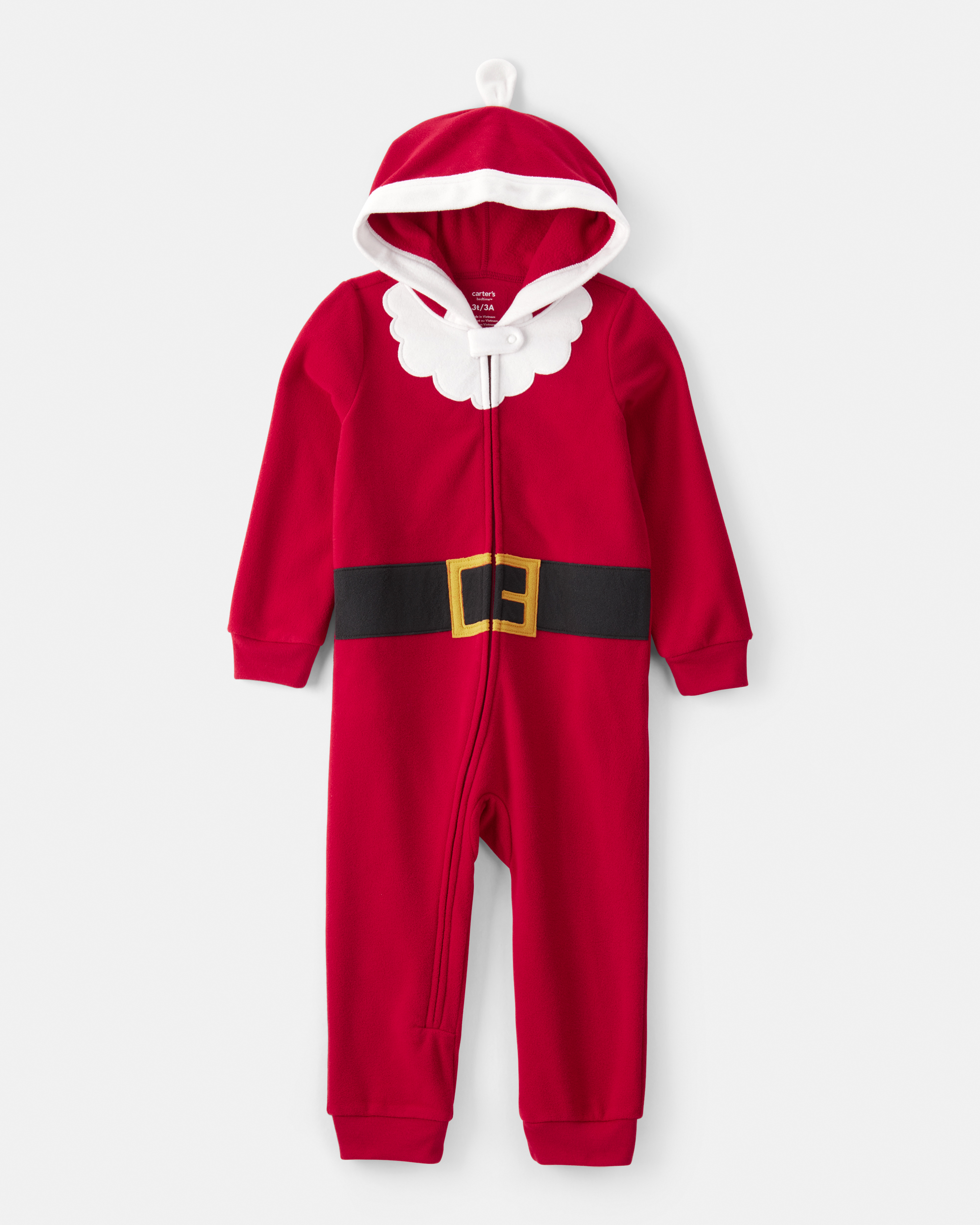 Toddler Santa Hooded Loose Fit Long-Sleeve 2-Way Zip 1-Piece pyjamas - Red