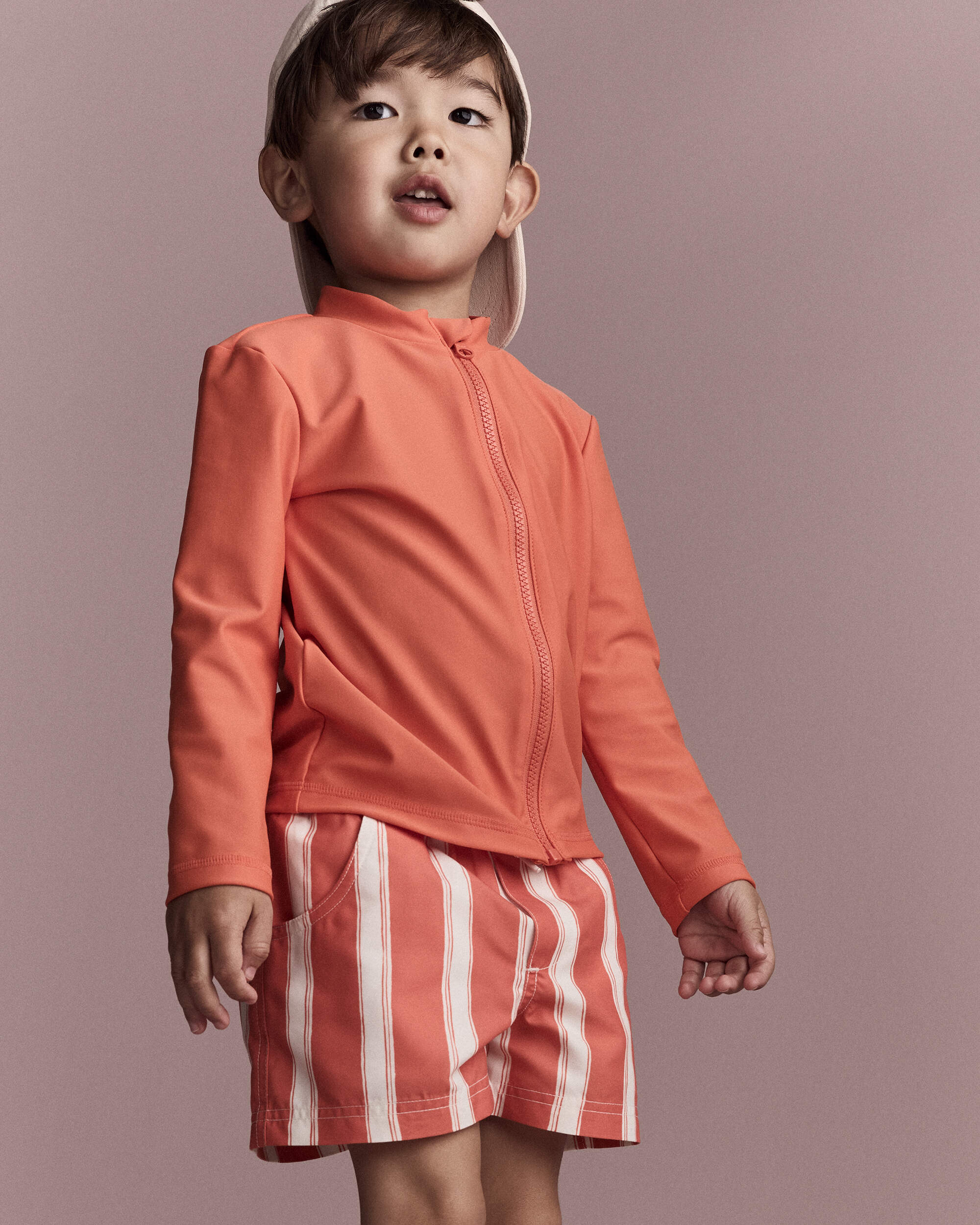 Toddler Boy Striped Swim Trunks - Orange
