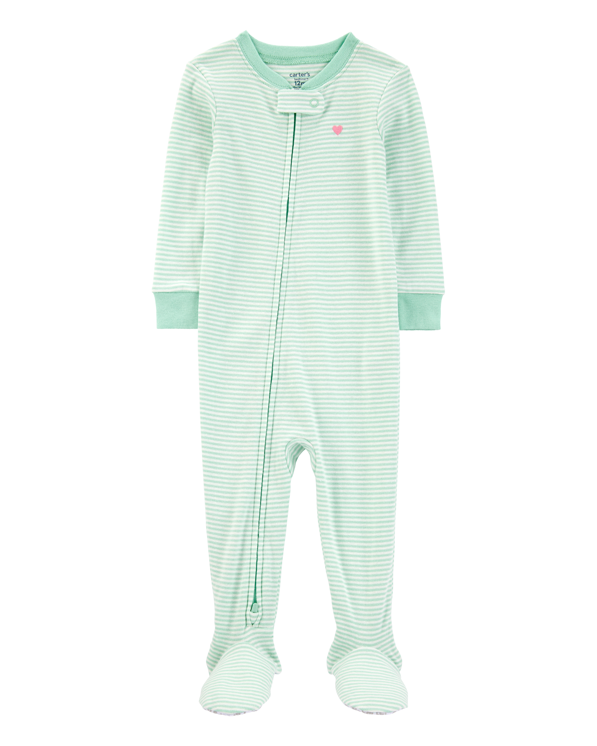 Toddler Striped Snug Fit Cotton Footie 1-Piece Pyjamas - Green