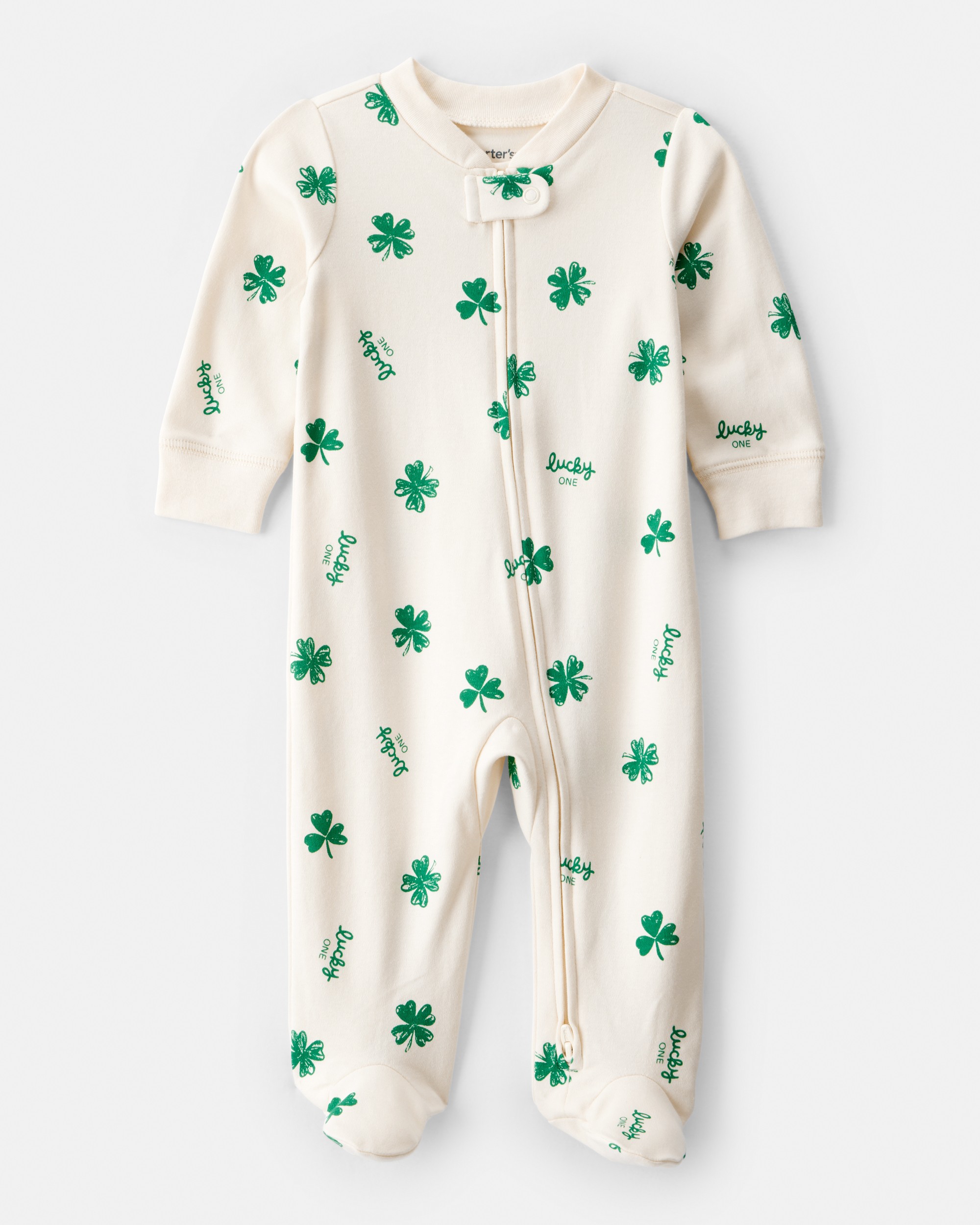 Baby St. Patrick's Day 100% Cotton Snug Fit 2-Way Zip Sleeper - Ivory