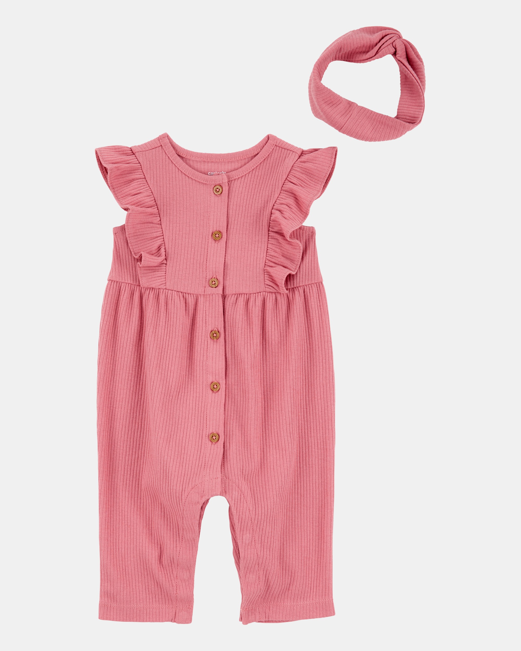 Baby Girl 2-Piece Jumpsuit & Headwrap Set