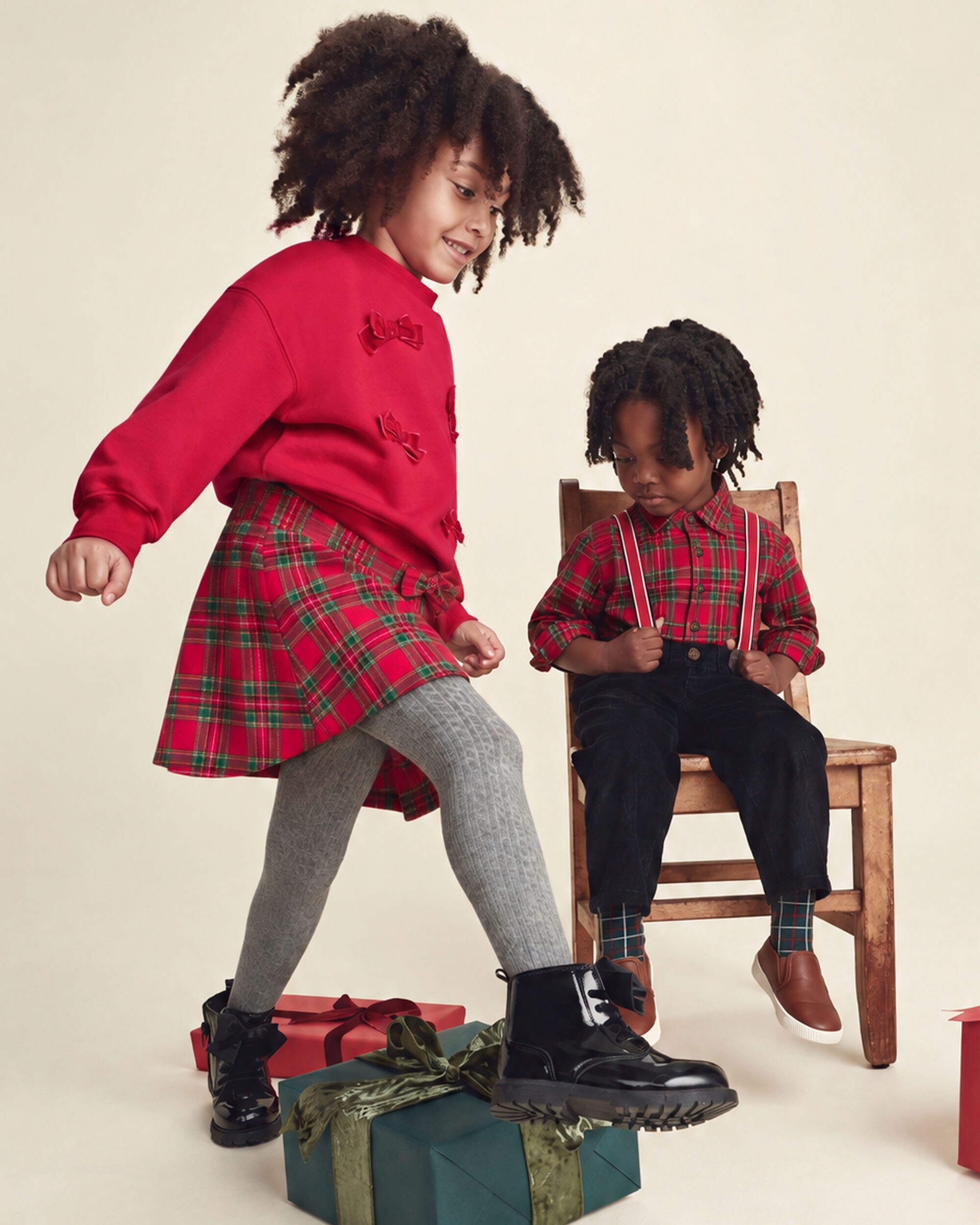 Girls Bow Plaid Skort - Red