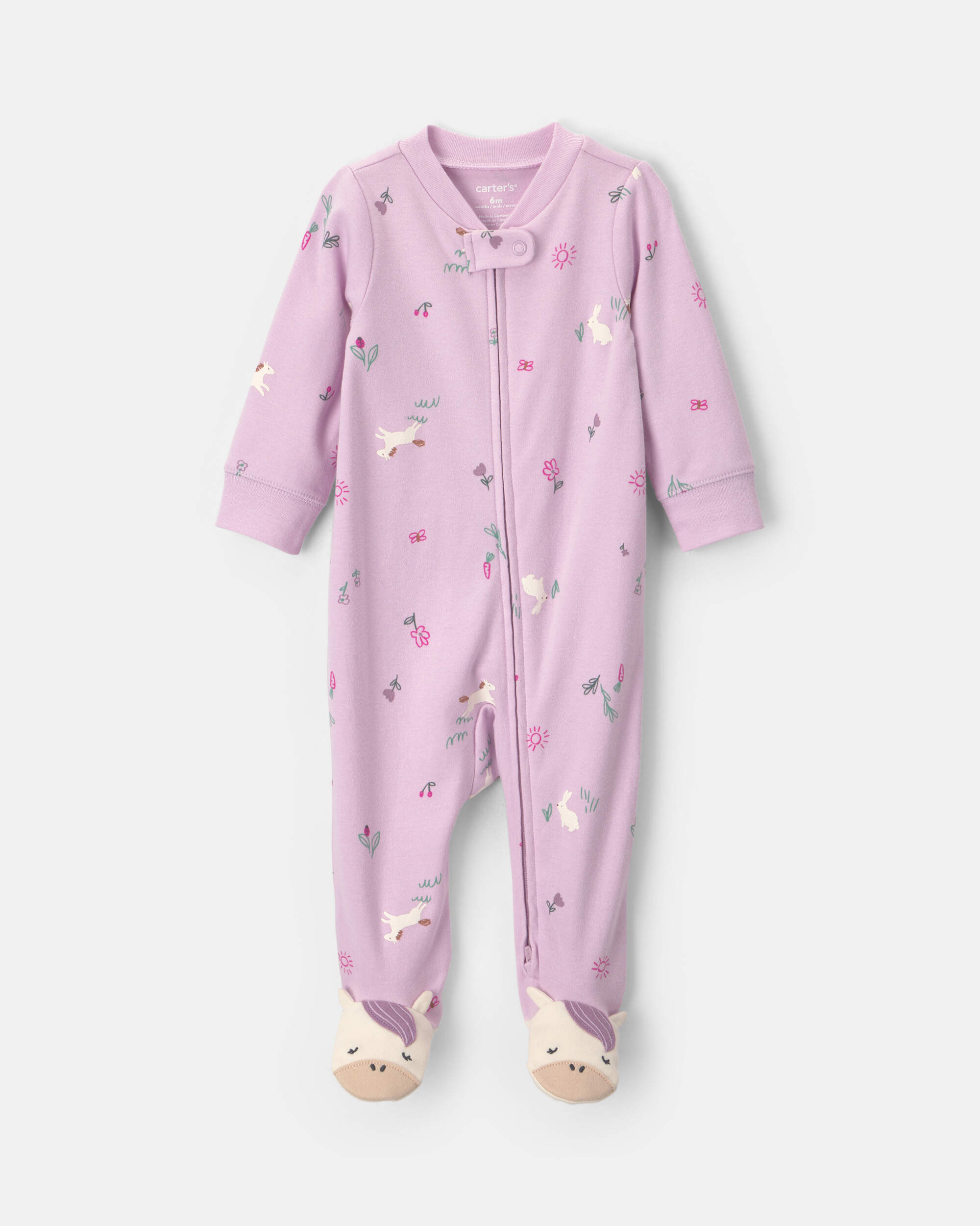 Baby Girl Unicorn 2-Way Zip Sleepers - Purple