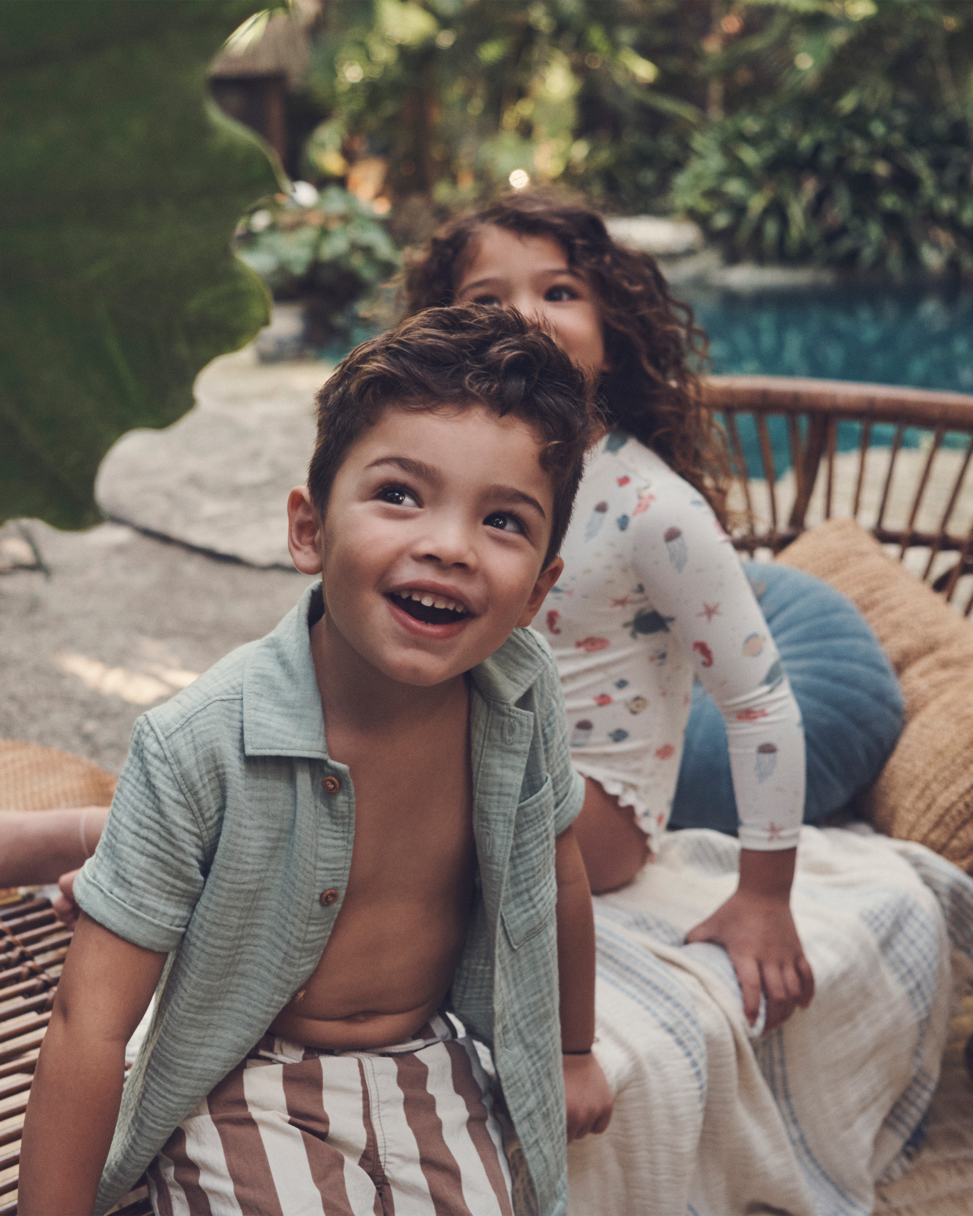 Toddler Boy Recycled Swim Trunks in Brown Stripes, , hi-res