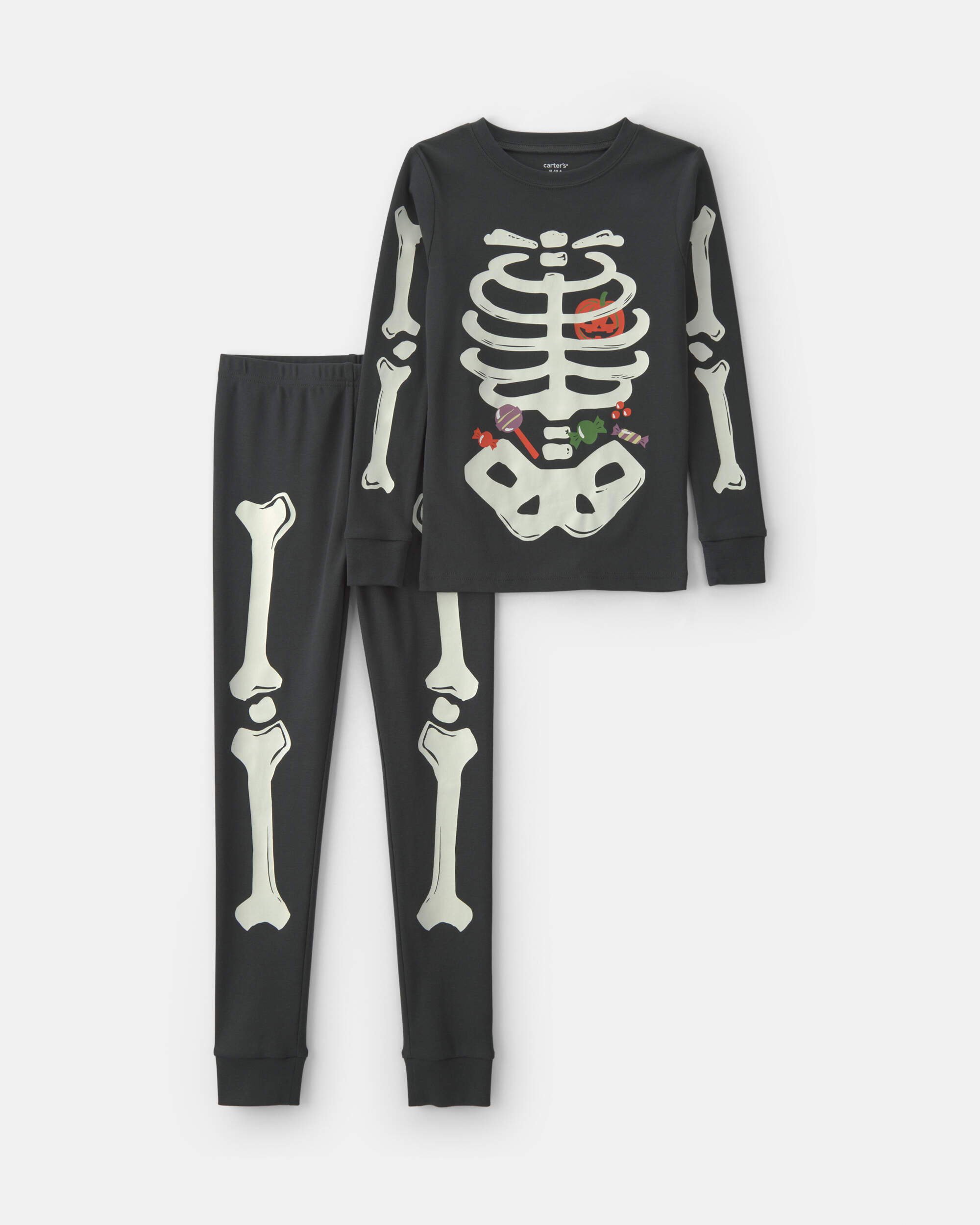 Kids 2-Piece Halloween Skeleton 100% Cotton Snug Fit Pyjama Set - Black